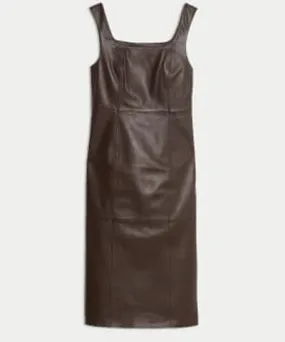 Autograph Womens Autograph Leather Square Neck Midi Column Dress