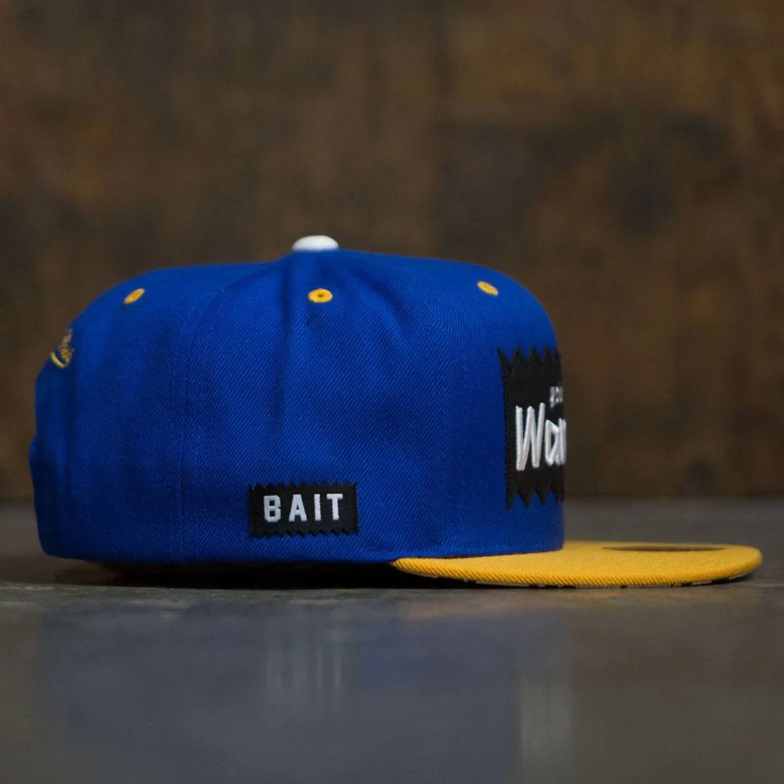 BAIT x NBA x Mitchell And Ness Golden State Warriors STA3 Wool Snapback Cap (blue / royal)