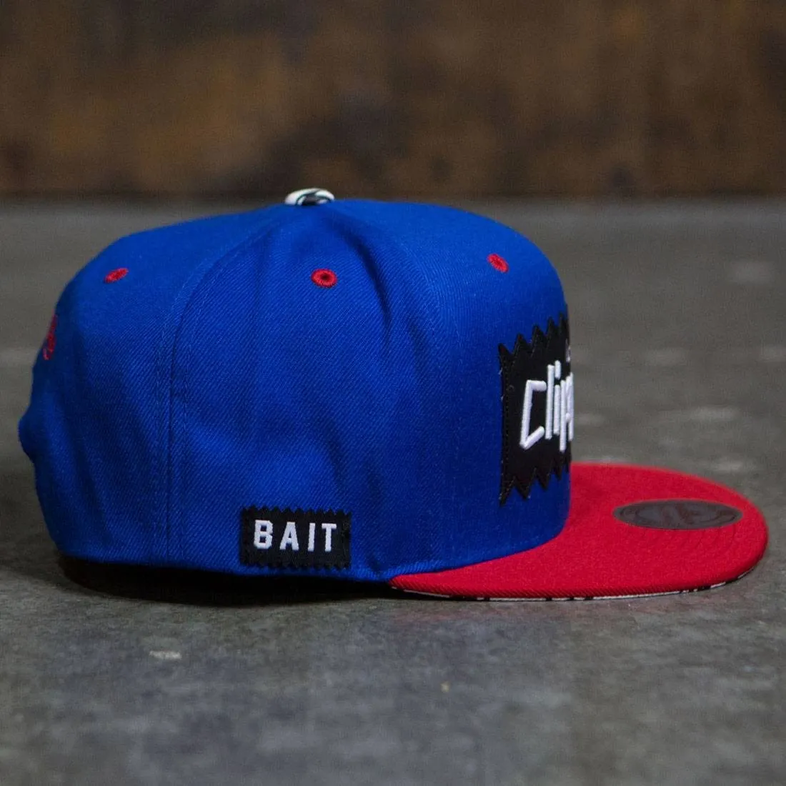 BAIT x NBA x Mitchell And Ness Los Angeles Clippers STA3 Wool Snapback Cap (royal / red)