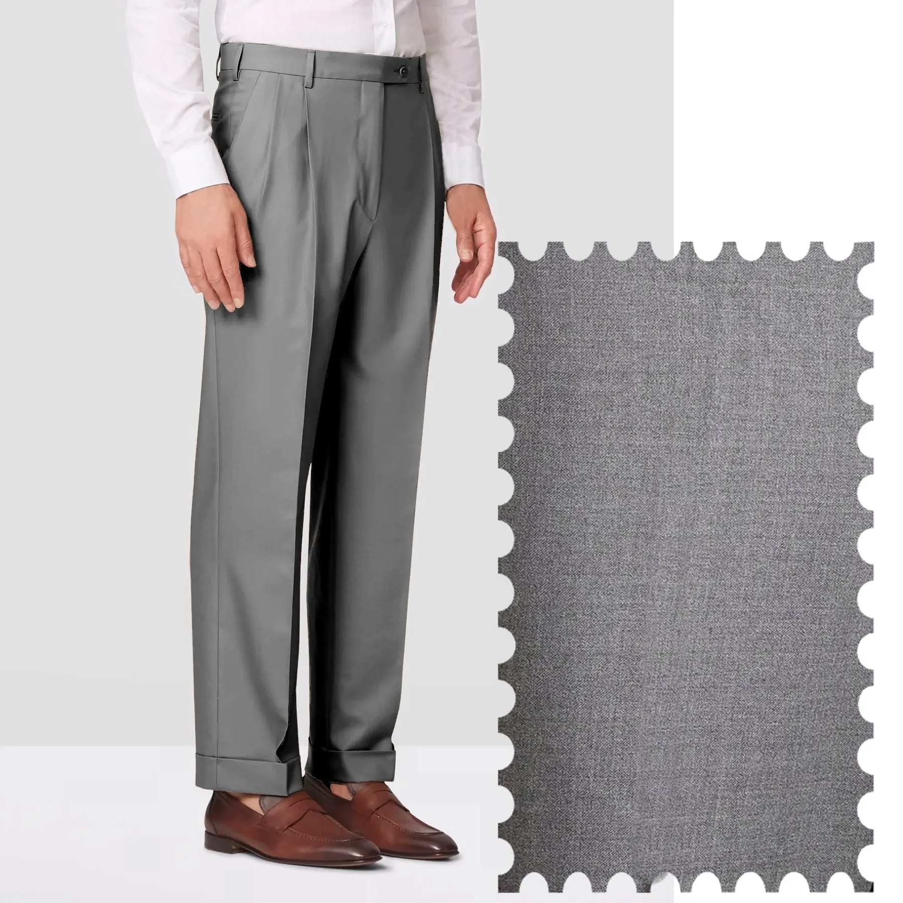 Bennett Double Pleated Super 120s Wool Serge Trouser in Light Grey (Full Fit) by Zanella