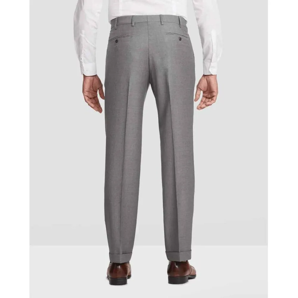 Bennett Double Pleated Super 120s Wool Serge Trouser in Light Grey (Full Fit) by Zanella