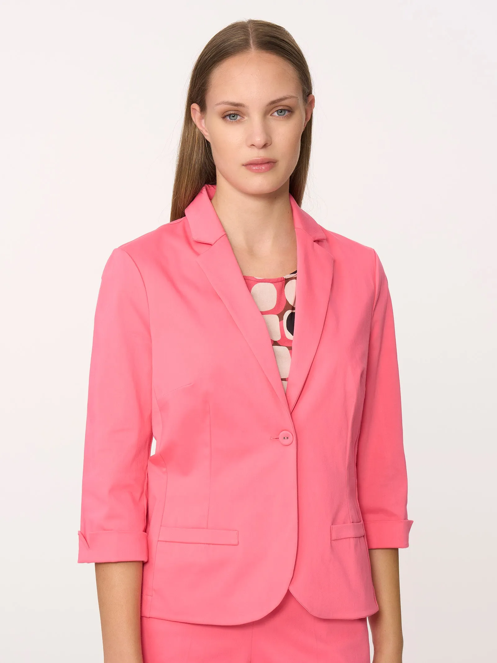 Blazer con manica 3/4 in Satin Power - Pink Yarrow