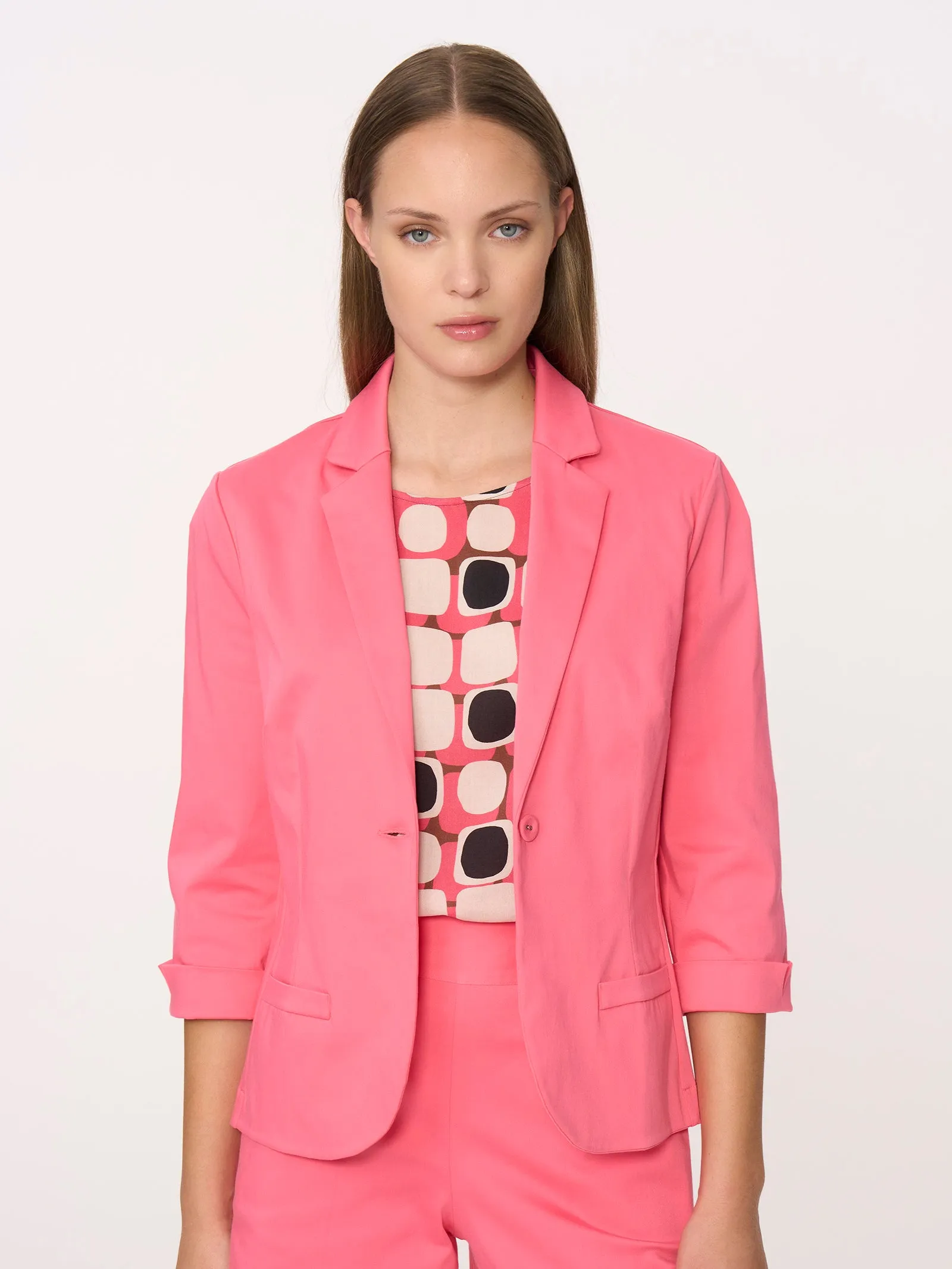 Blazer con manica 3/4 in Satin Power - Pink Yarrow