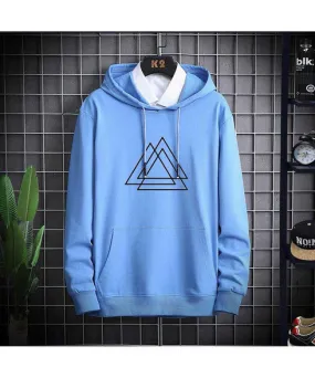 Blue triple triangle pattern print pull over hoodies