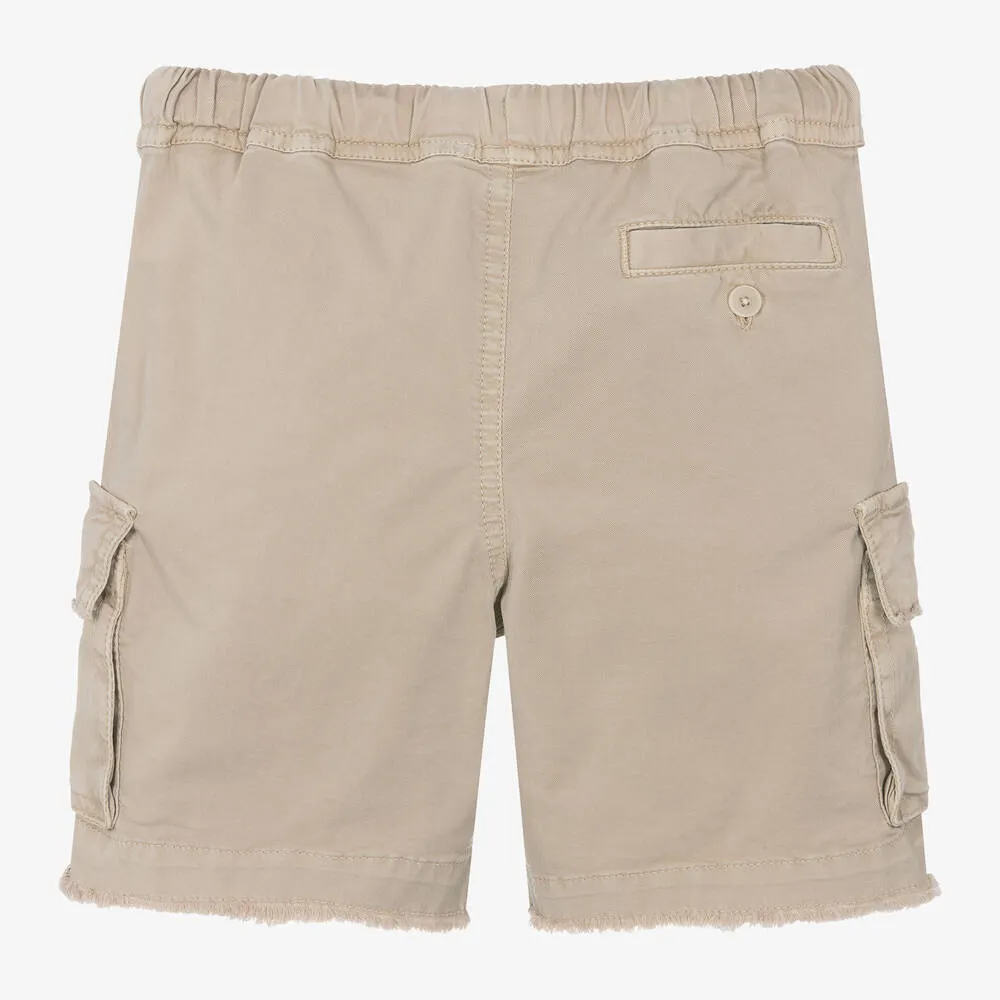 Boys Beige Cotton Twill Cargo Shorts 