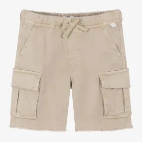 Boys Beige Cotton Twill Cargo Shorts 