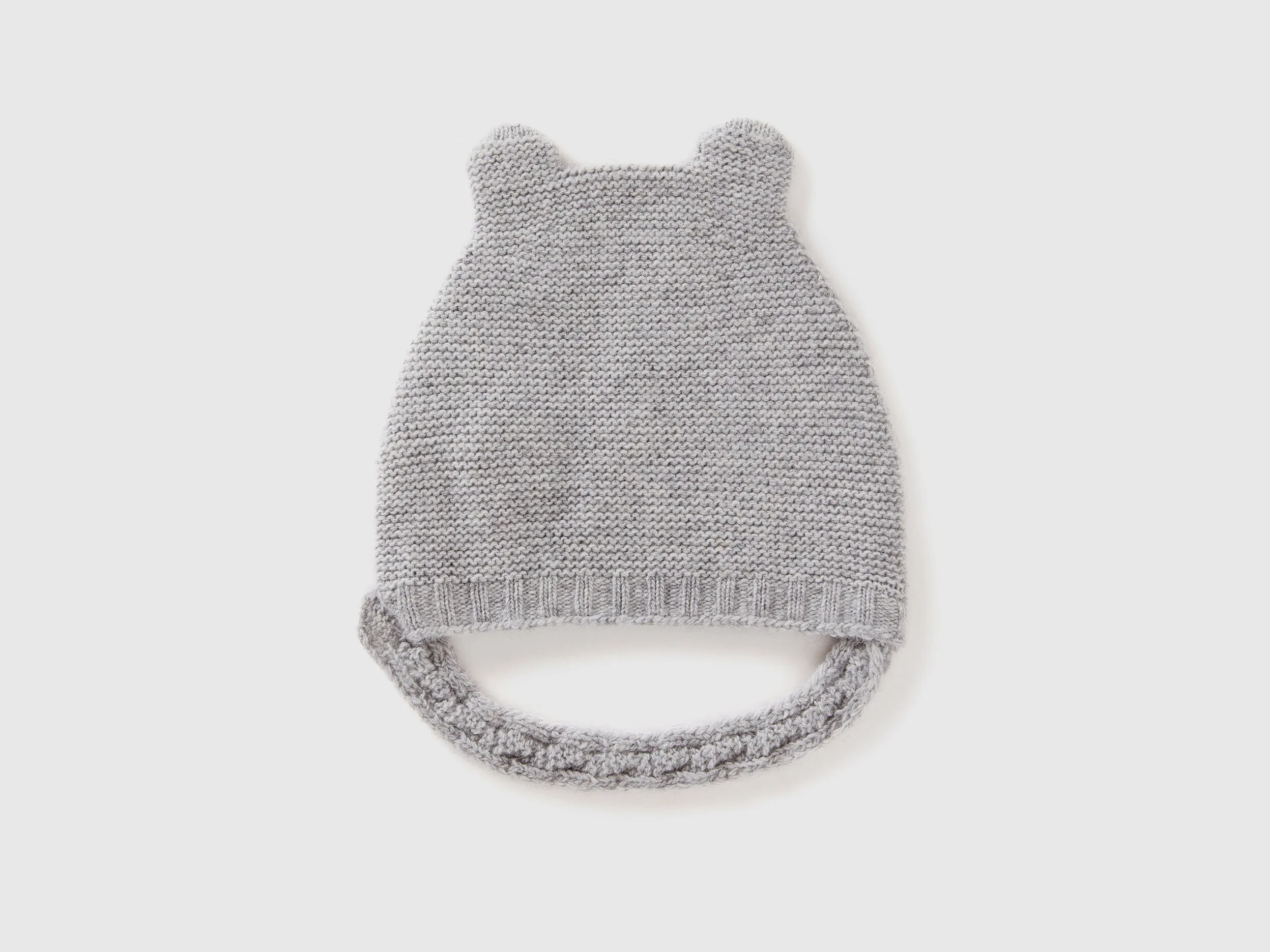 Cap with ear applique in recycled wool blend - Light Gray | Benetton