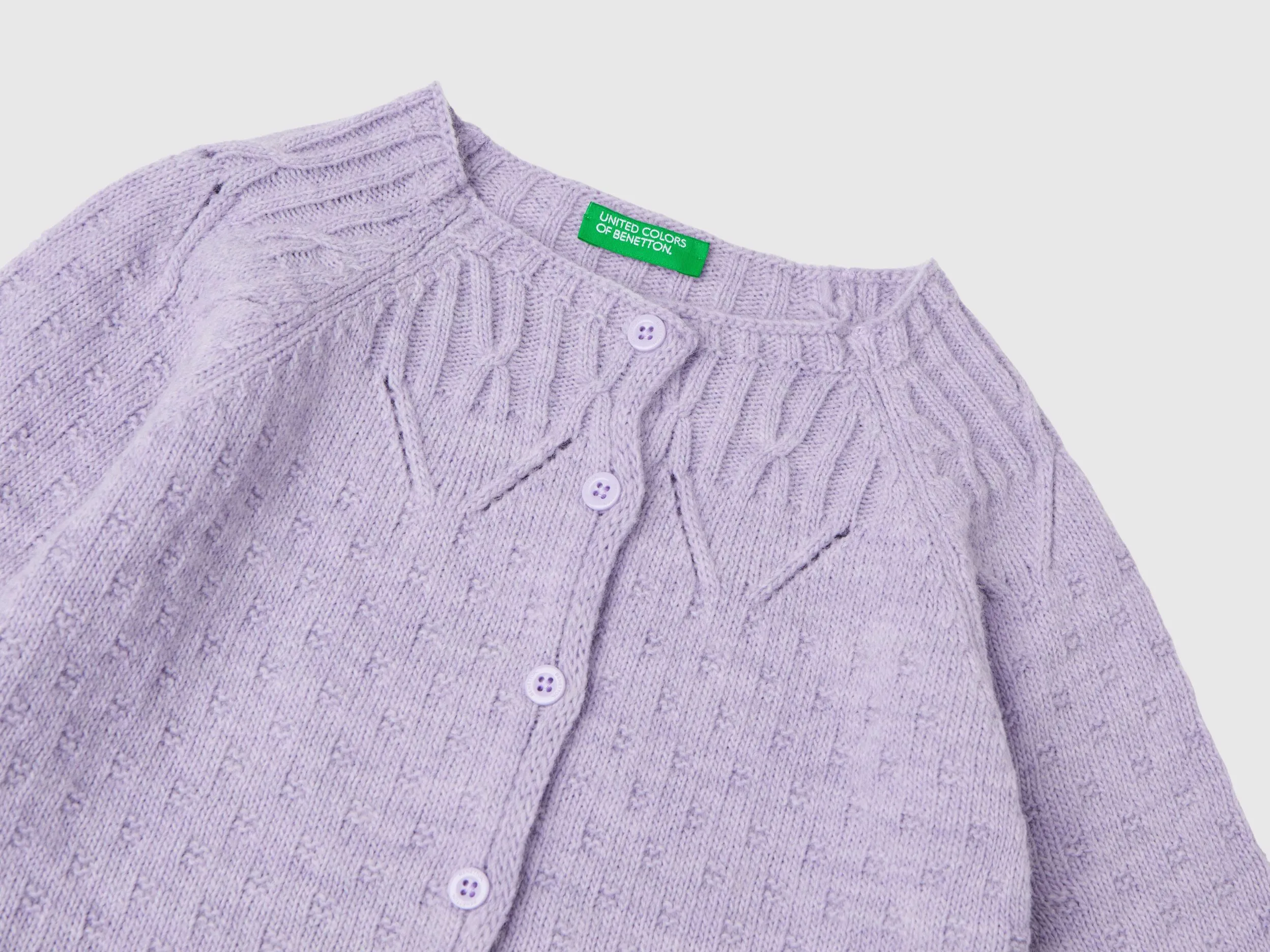 Cardigan with perforated details - Lilac | Benetton