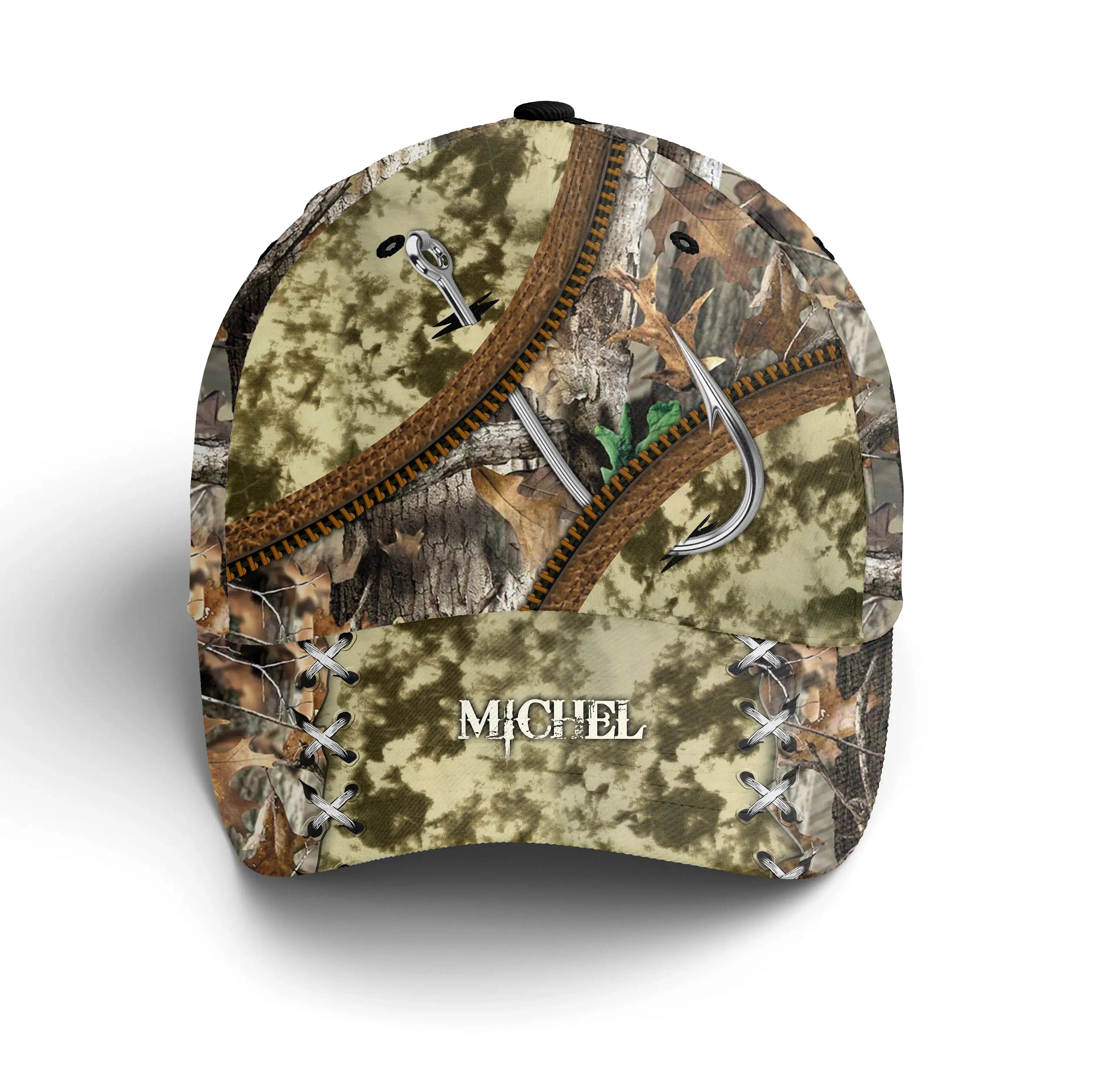 Casquette Perrsonnalisé Camouflage Pêche, Cadeau Original Pêcheur, Hameons De Pêche - CT04082209