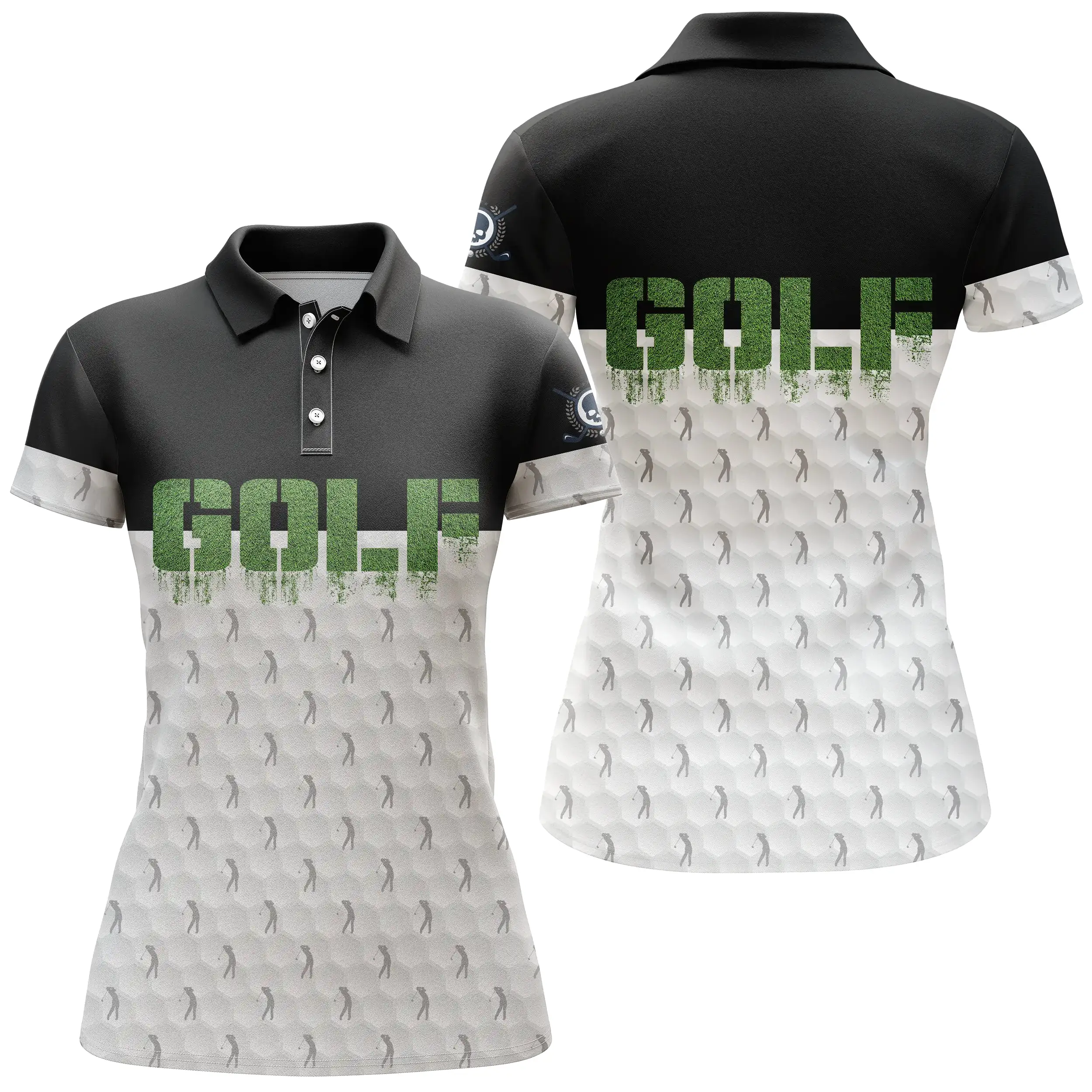 Chiptshirts Polo de Golf, Polo de Sport Manches Longues Homme Femme, Noir et Blanc, Motif Golfeur, Golfeuse, Golf - CT03062228