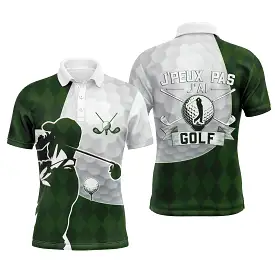 Chiptshirts Polo de Golf, Polo de Sport Manches Longues Homme Femme, Vert Forêt, Motif Balle de Golf, Golfeur, Golfeuse, J'peux 