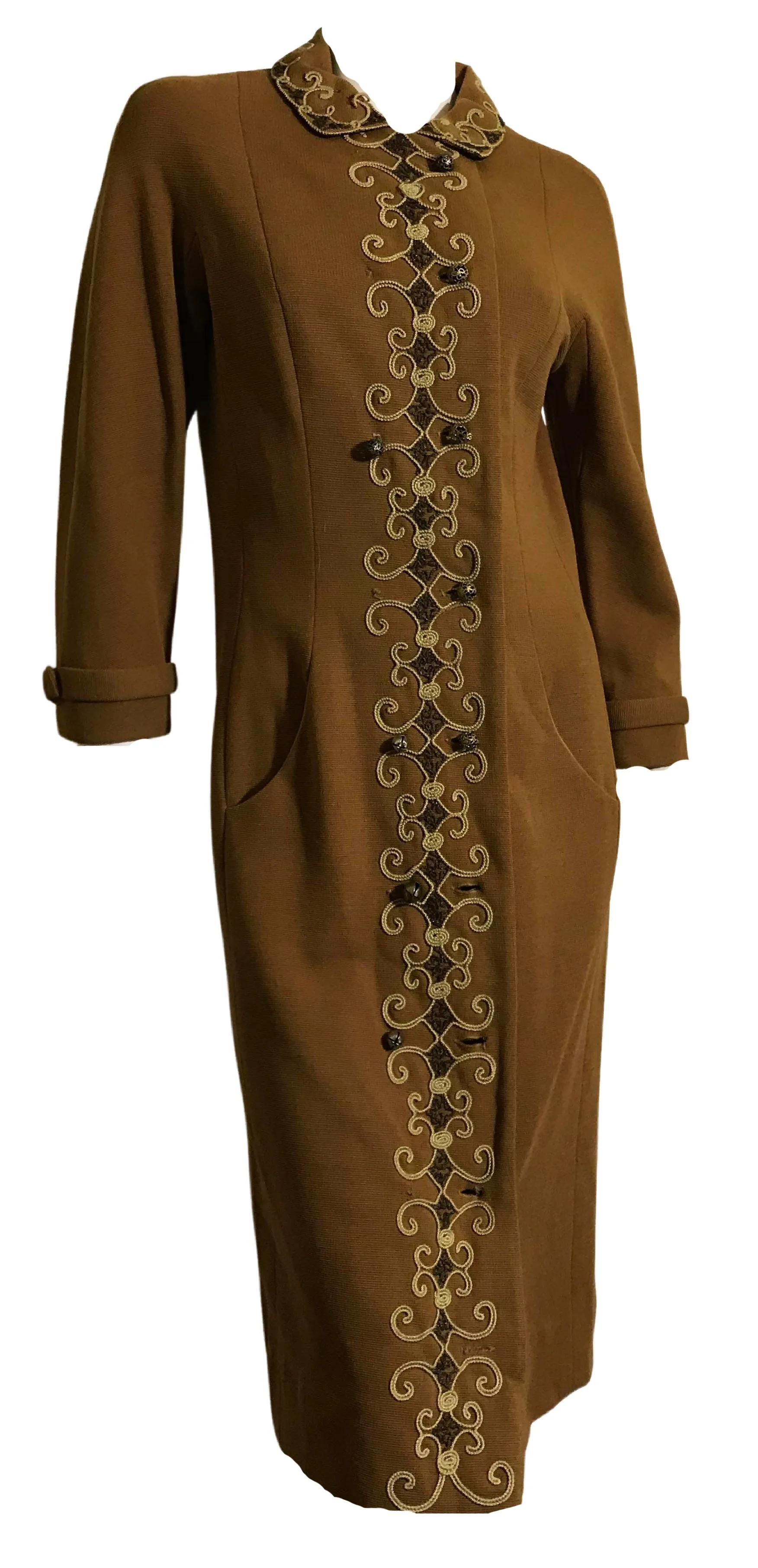 Cinnamon Knit Wool Knit Shift Dress with Soutache and Beads circa 1960s