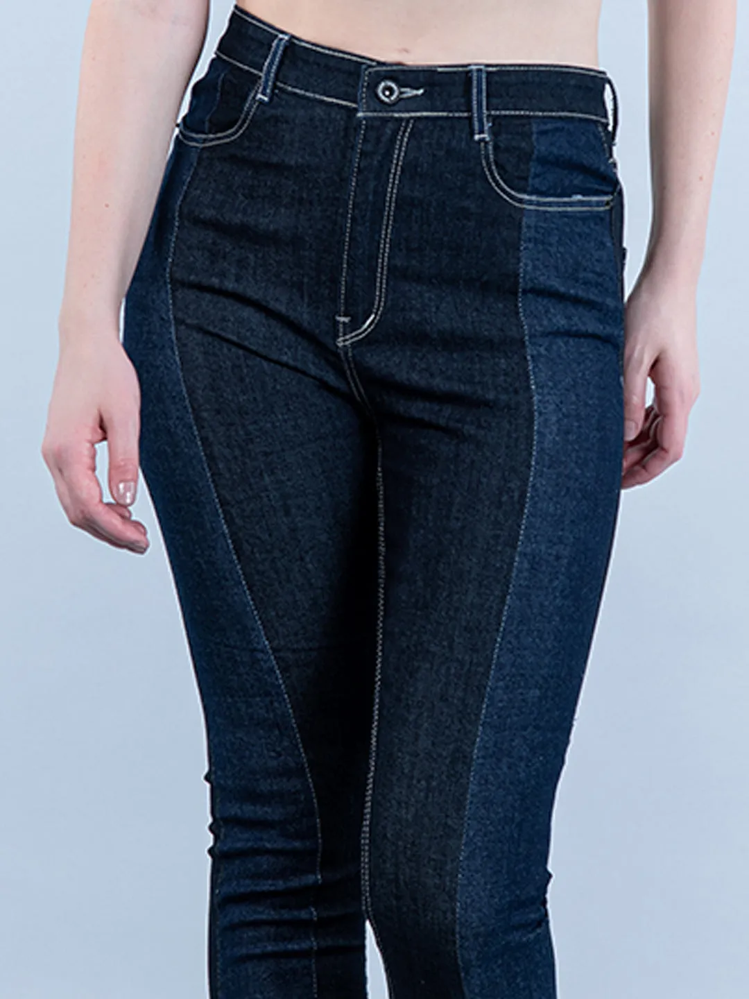 Contrast Colorblock Skinny Fit Jeans For Women