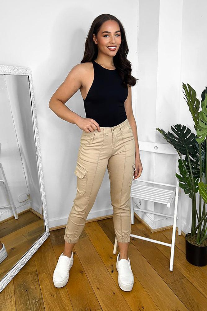 Cotton Blend Cropped Cargo Trousers