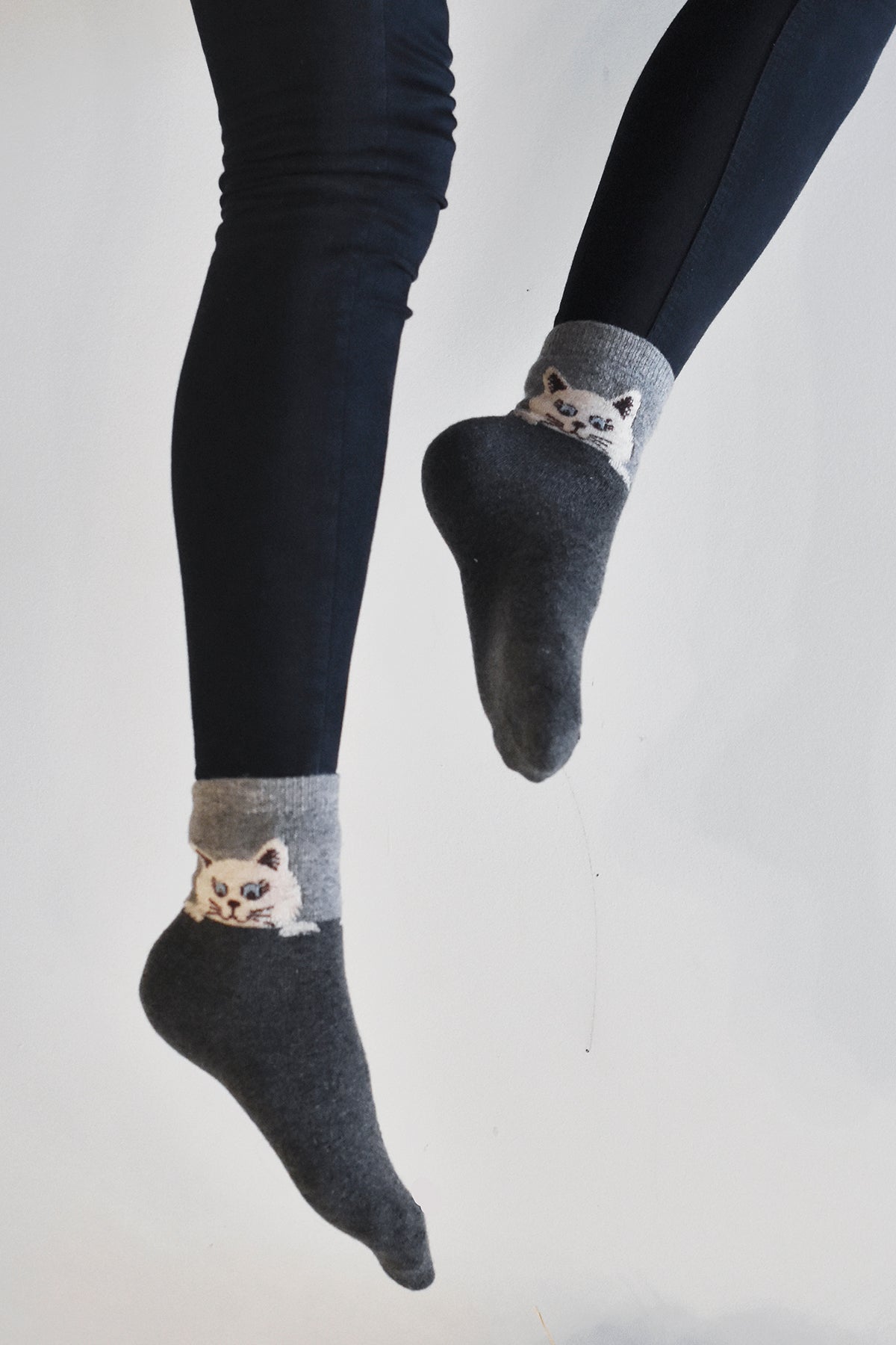 Cozy and Warm | Wool Socks | Grey Cat