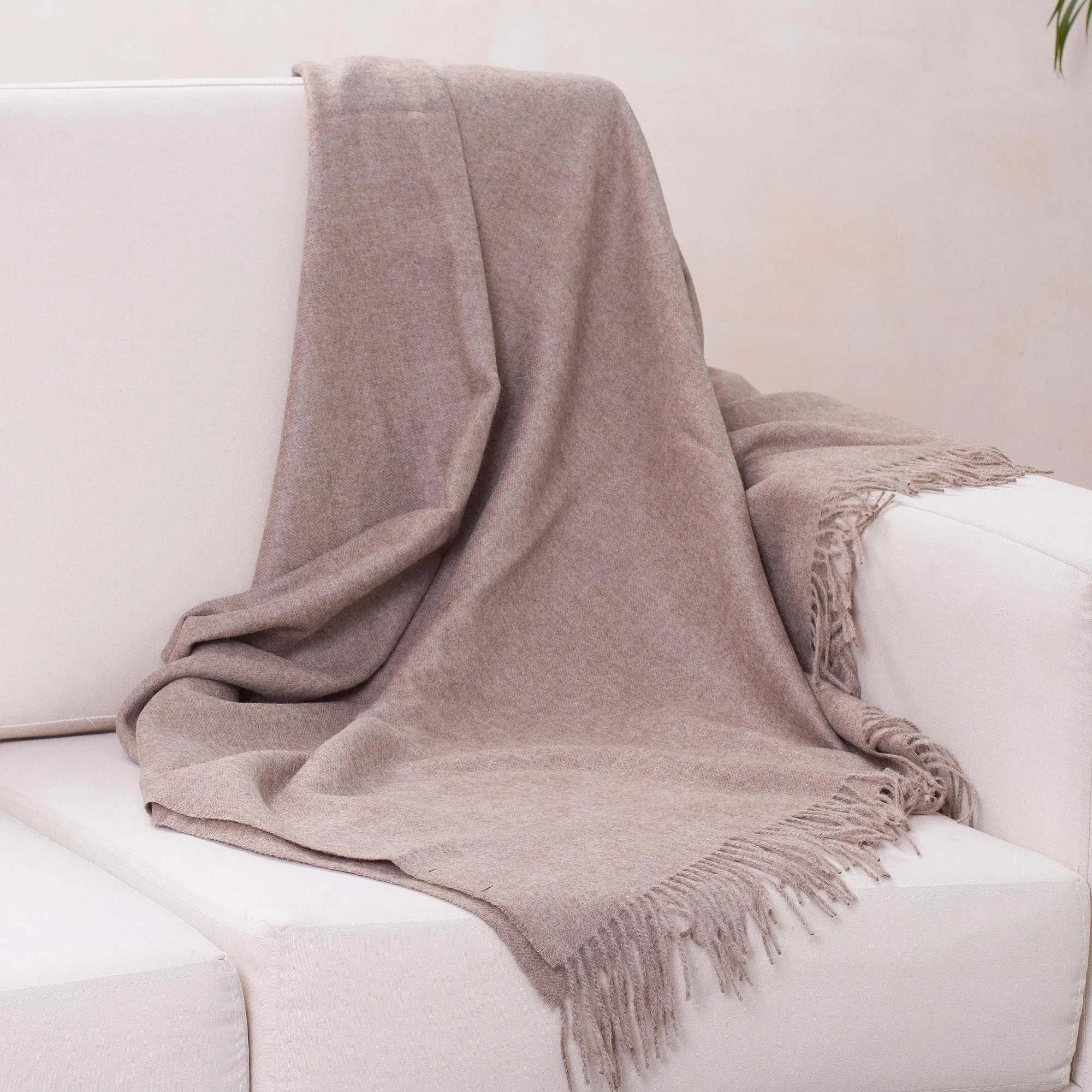 Cozy Light Brown Hand Crafted Alpaca Wool Solid Throw