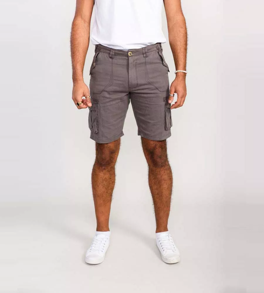 D555 Mens Grey Cotton Cargo Shorts (MELTON)