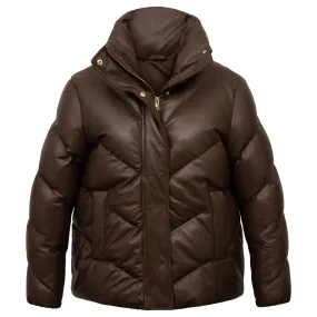 Ellie: Women's Brown Padded Leather Coat