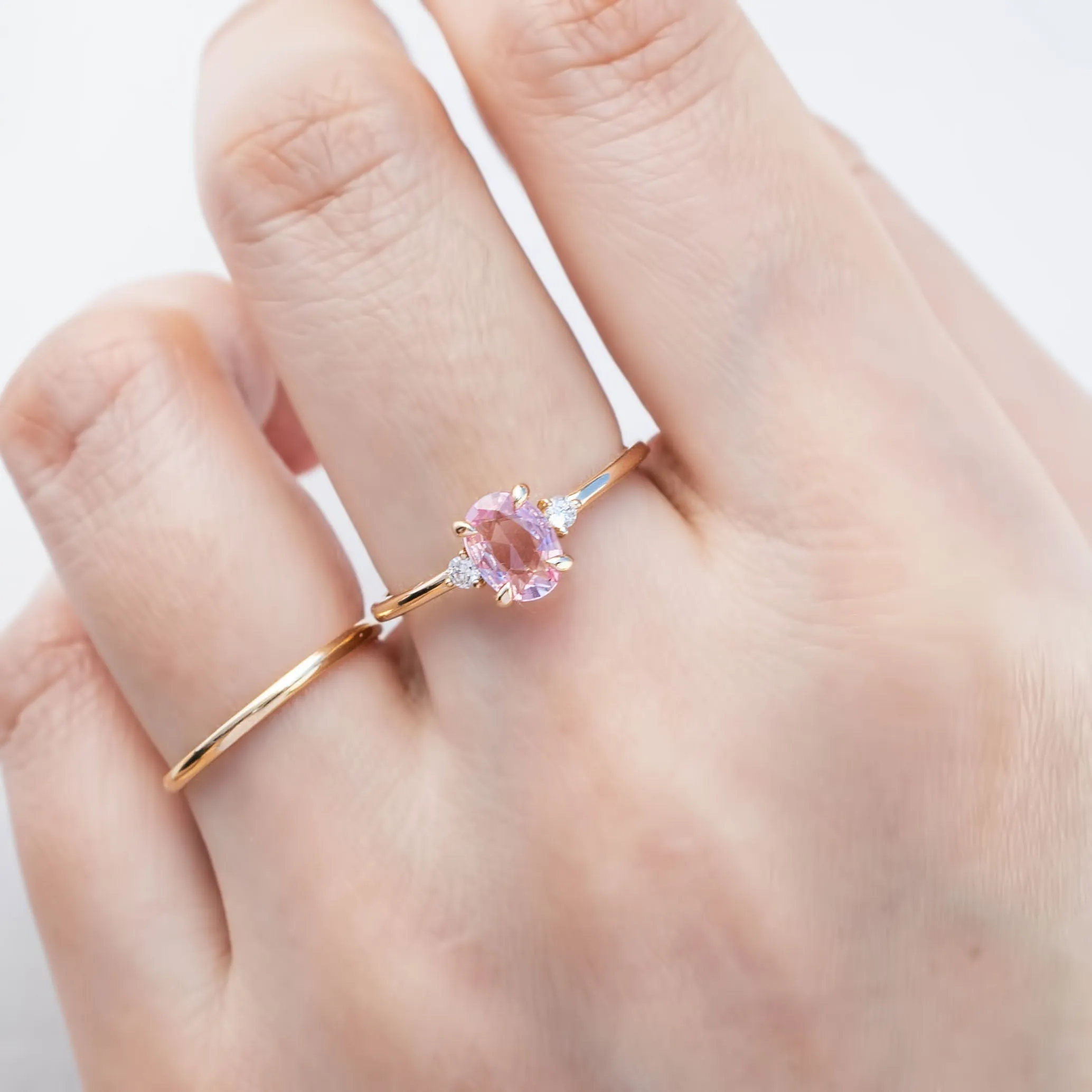 Emilie Ring 0.72ct Light Pink Madagascar Sapphire, 14K Yellow Gold (One of a kind)