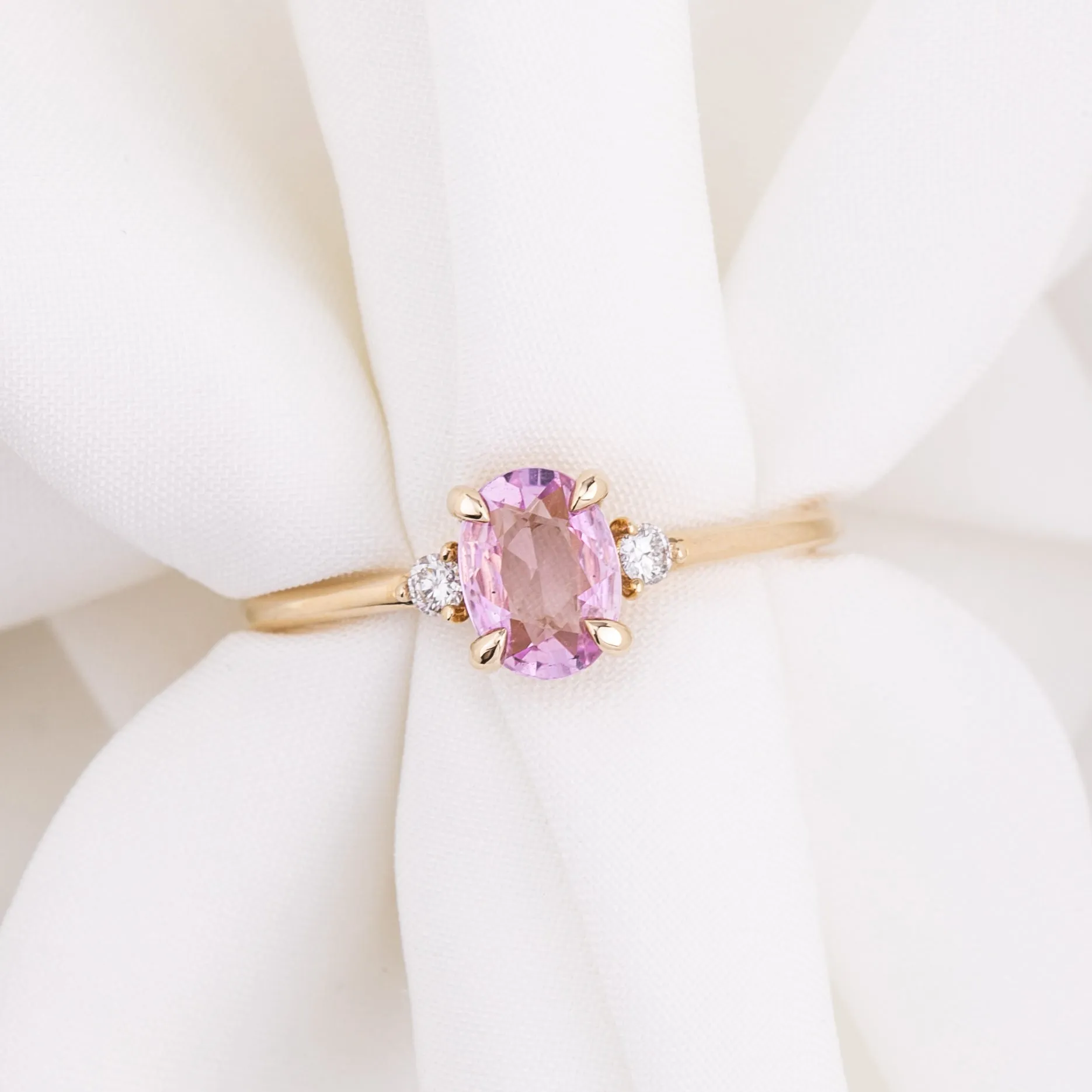 Emilie Ring 0.72ct Light Pink Madagascar Sapphire, 14K Yellow Gold (One of a kind)