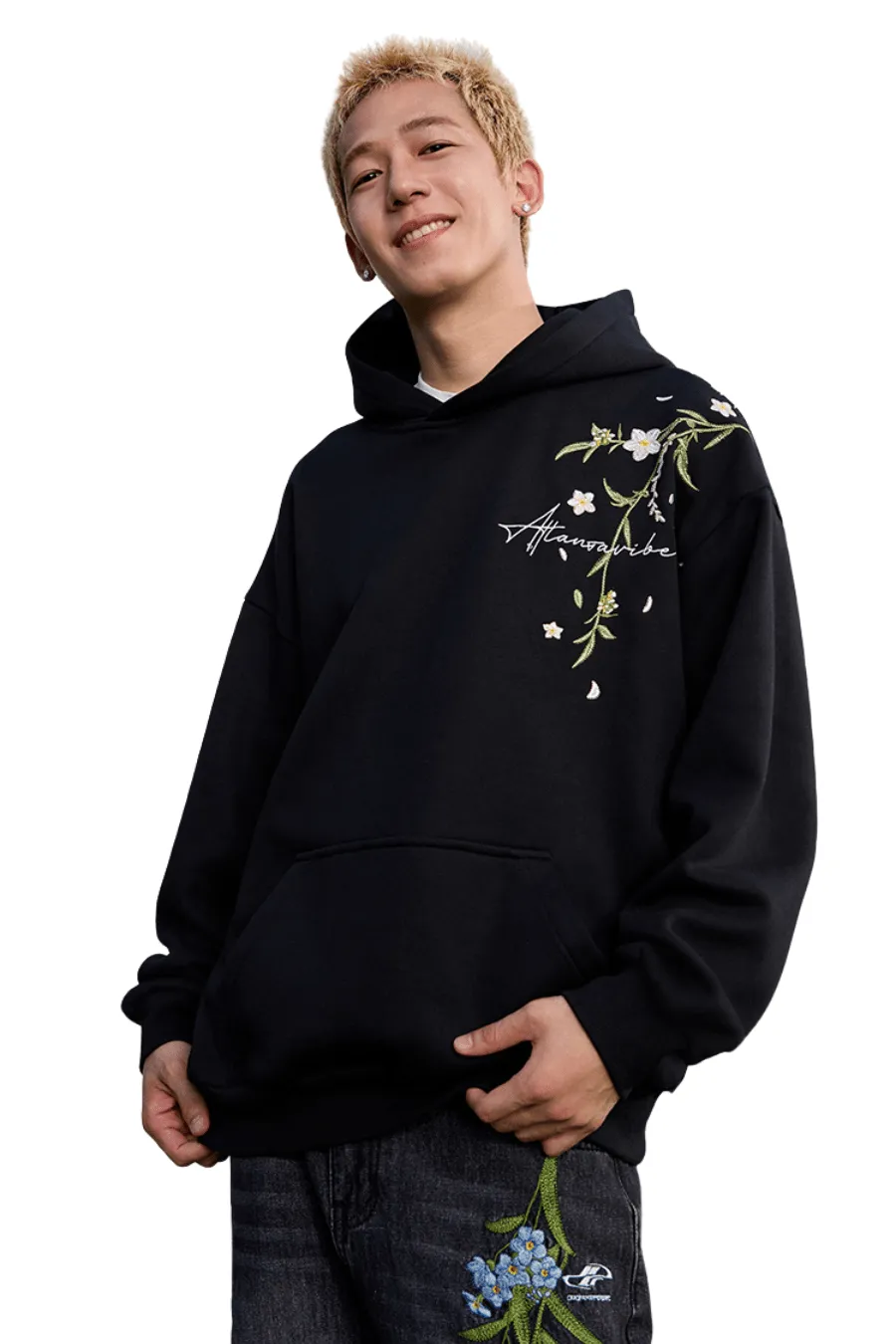 Floral Embroidered Graphic Hoodie