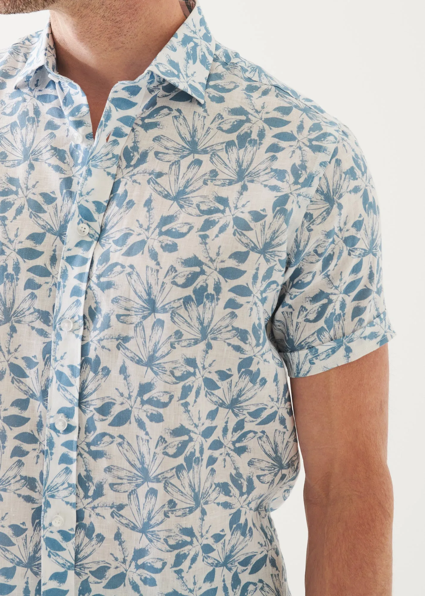 FLORAL PRINT LINEN SHORT SLEEVE SHIRT