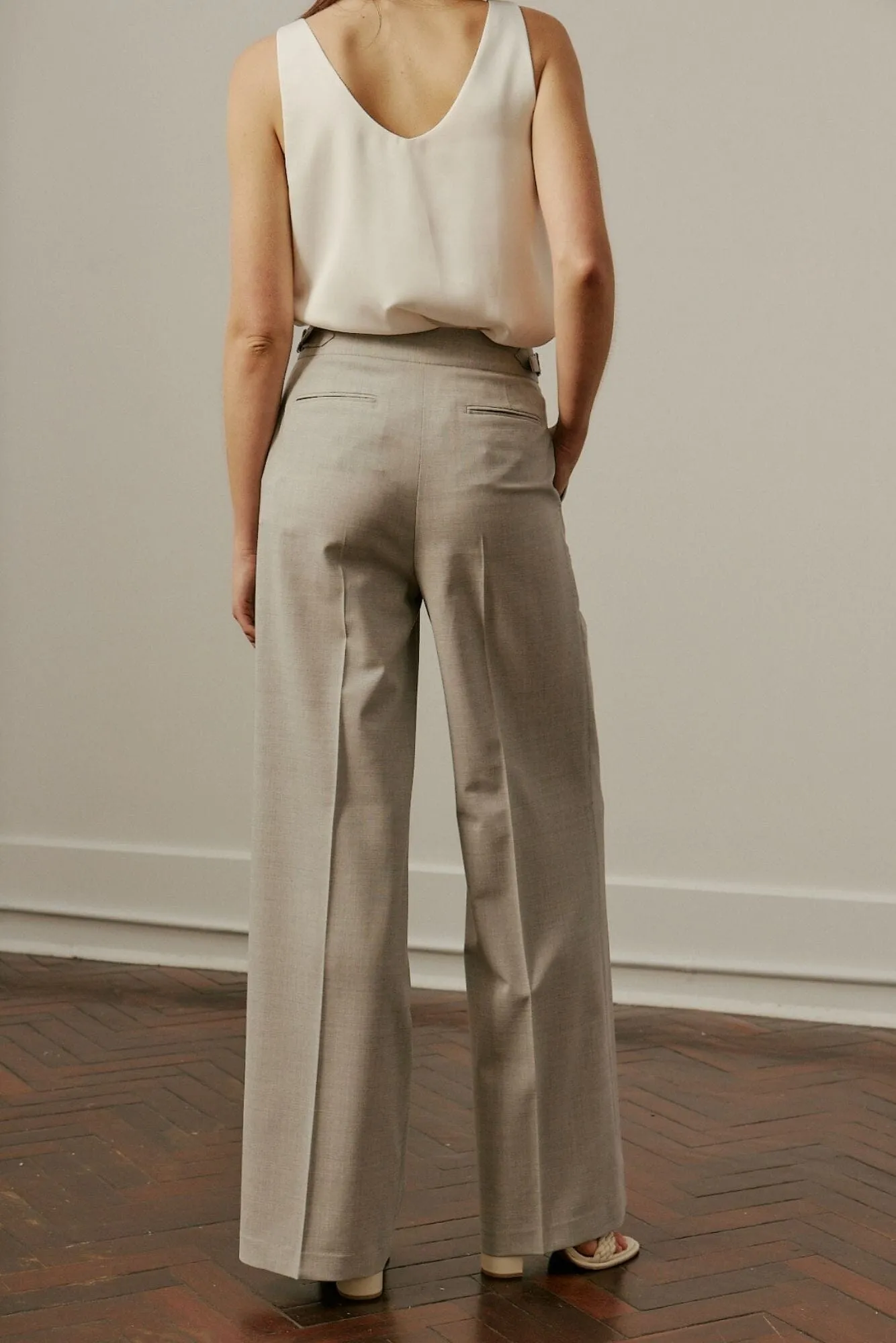 Florence Wide Leg Pant - Light Grey Wool Stretch