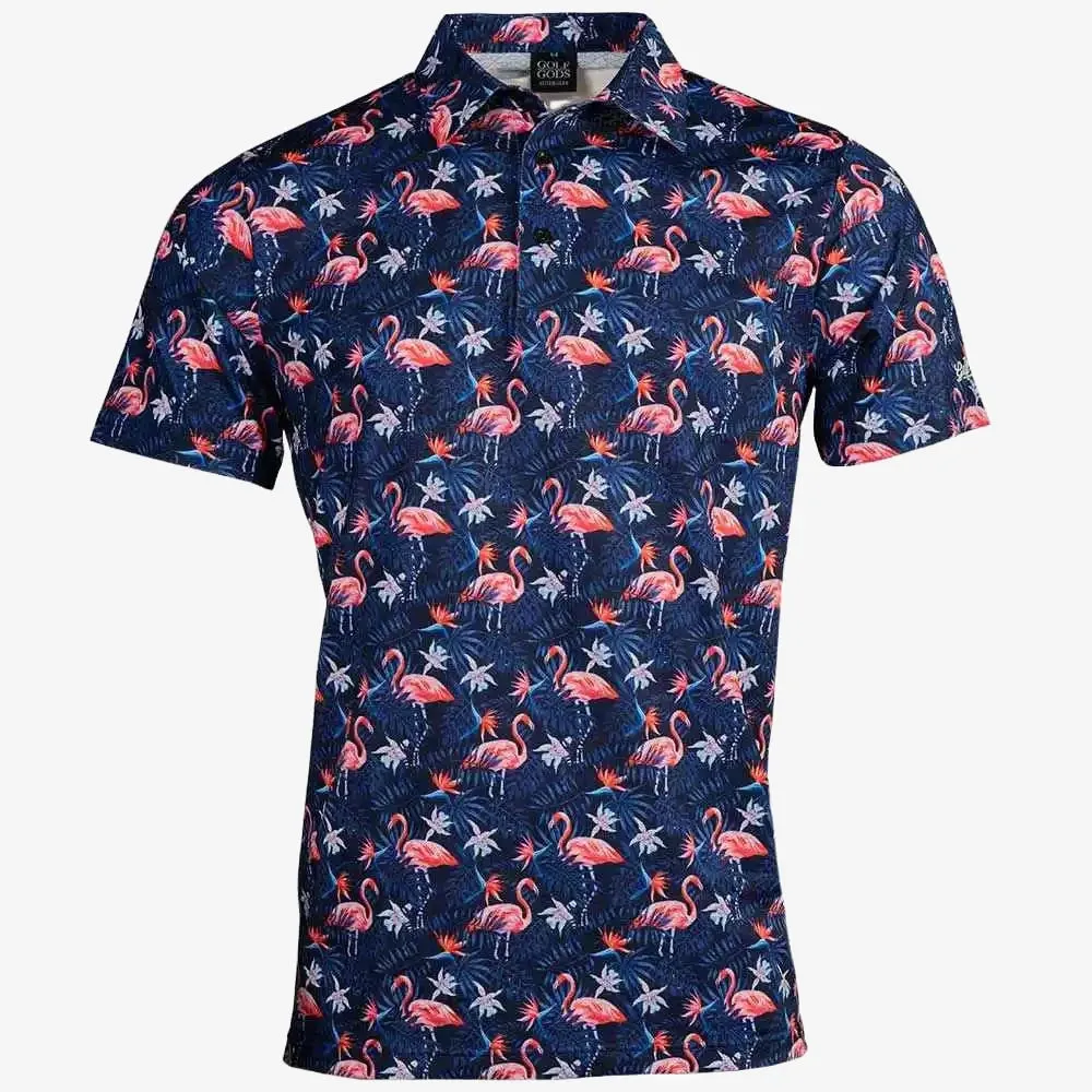 Flowers & Flamingos Cool Tech Performance Golf Polo