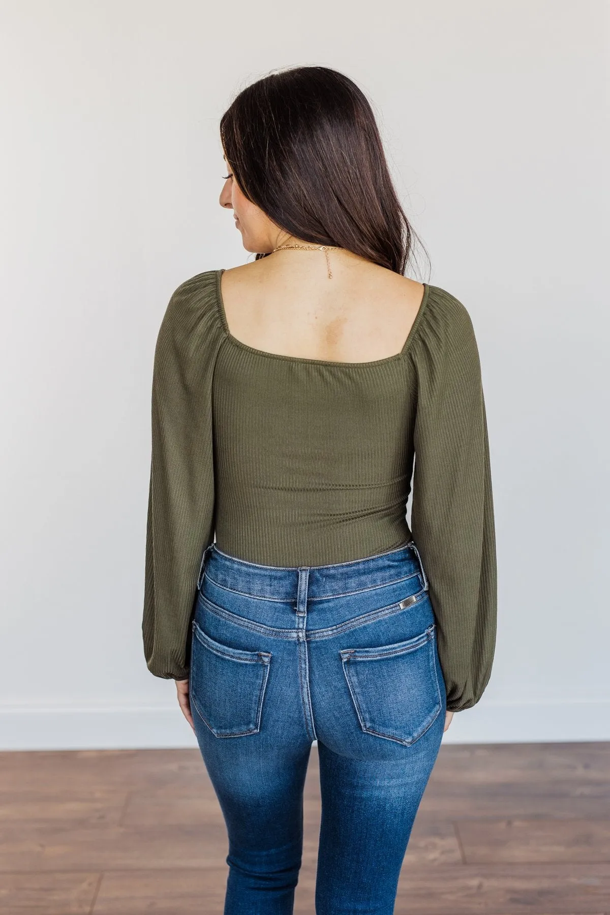 Full Hearts Long Sleeve Bodysuit- Olive