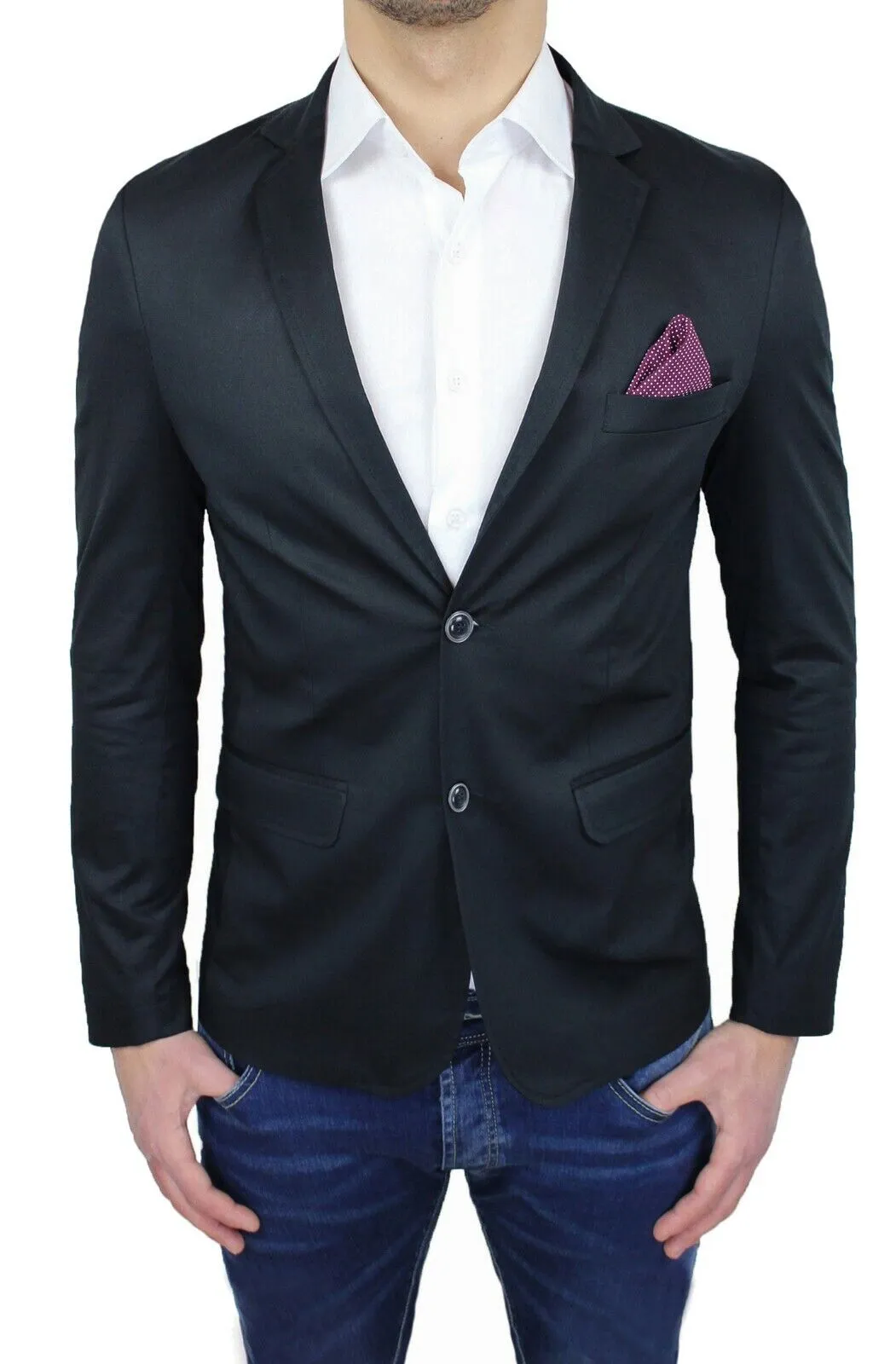 GIACCA BLAZER UOMO DIAMOND SARTORIALE NERO SLIM FIT ADERENTE CASUAL PRIM ESTATE