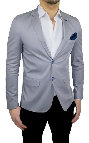 GIACCA BLAZER UOMO SLIM FIT GRIGIO CHIARO ELEGANTE CON POCHETTE DA TASCHINO