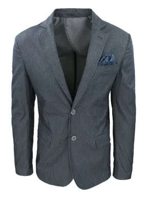 GIACCA UOMO ELEGANTE GRIGIO SCURO SLIM FIT BLAZER CERIMONIA GESSATA A RIGHE