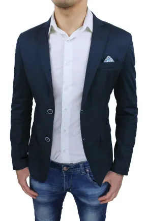 Giacca uomo slim fit blu scuro elegante casual Blazer cotone 100% made in Italy