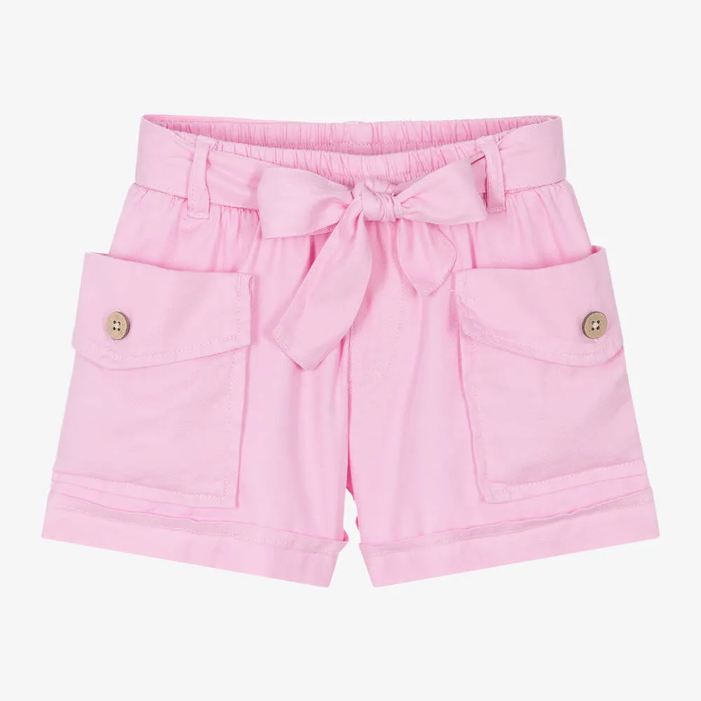 Girls Pink Cotton & Lyocell Cargo Shorts