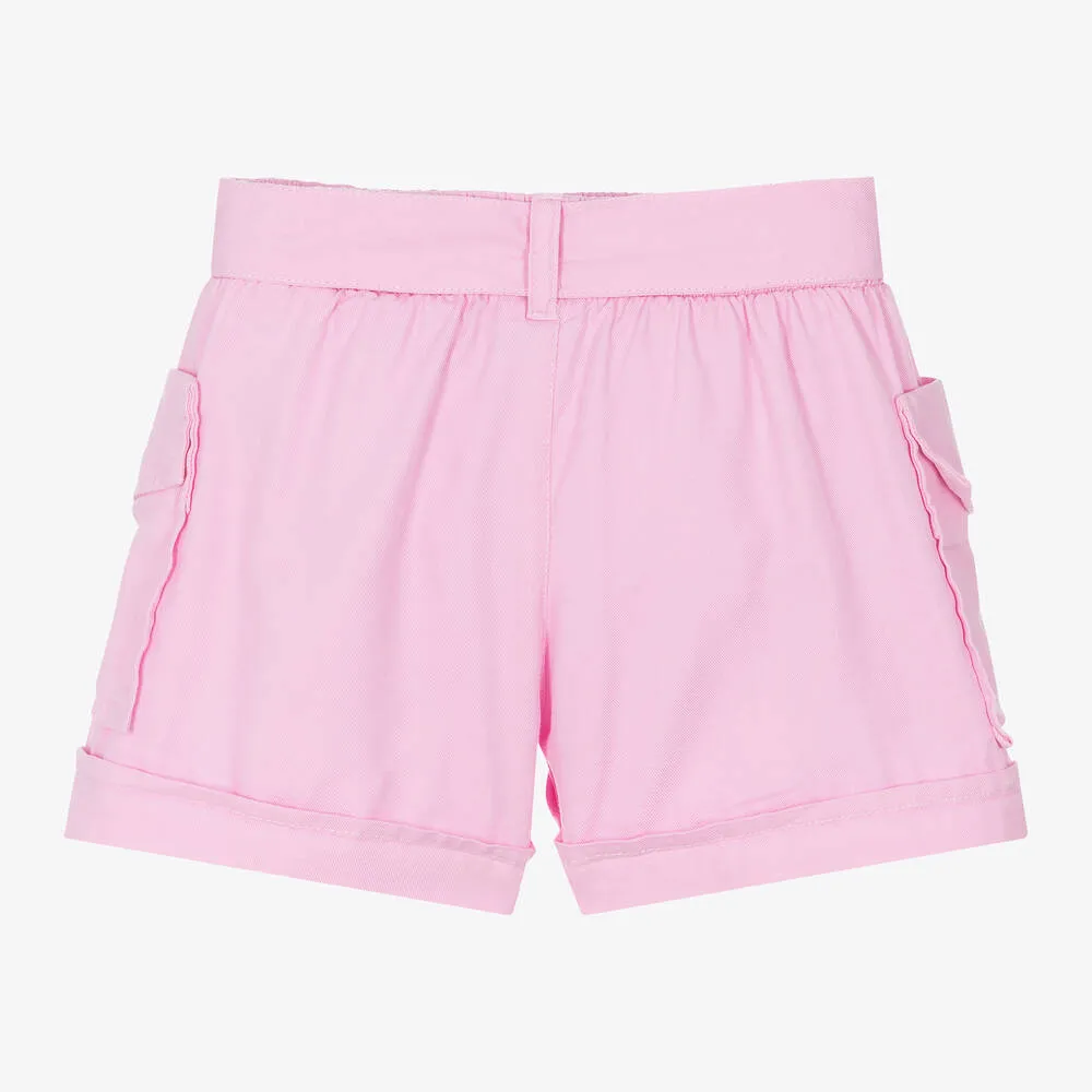 Girls Pink Cotton & Lyocell Cargo Shorts