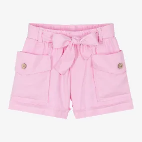 Girls Pink Cotton & Lyocell Cargo Shorts