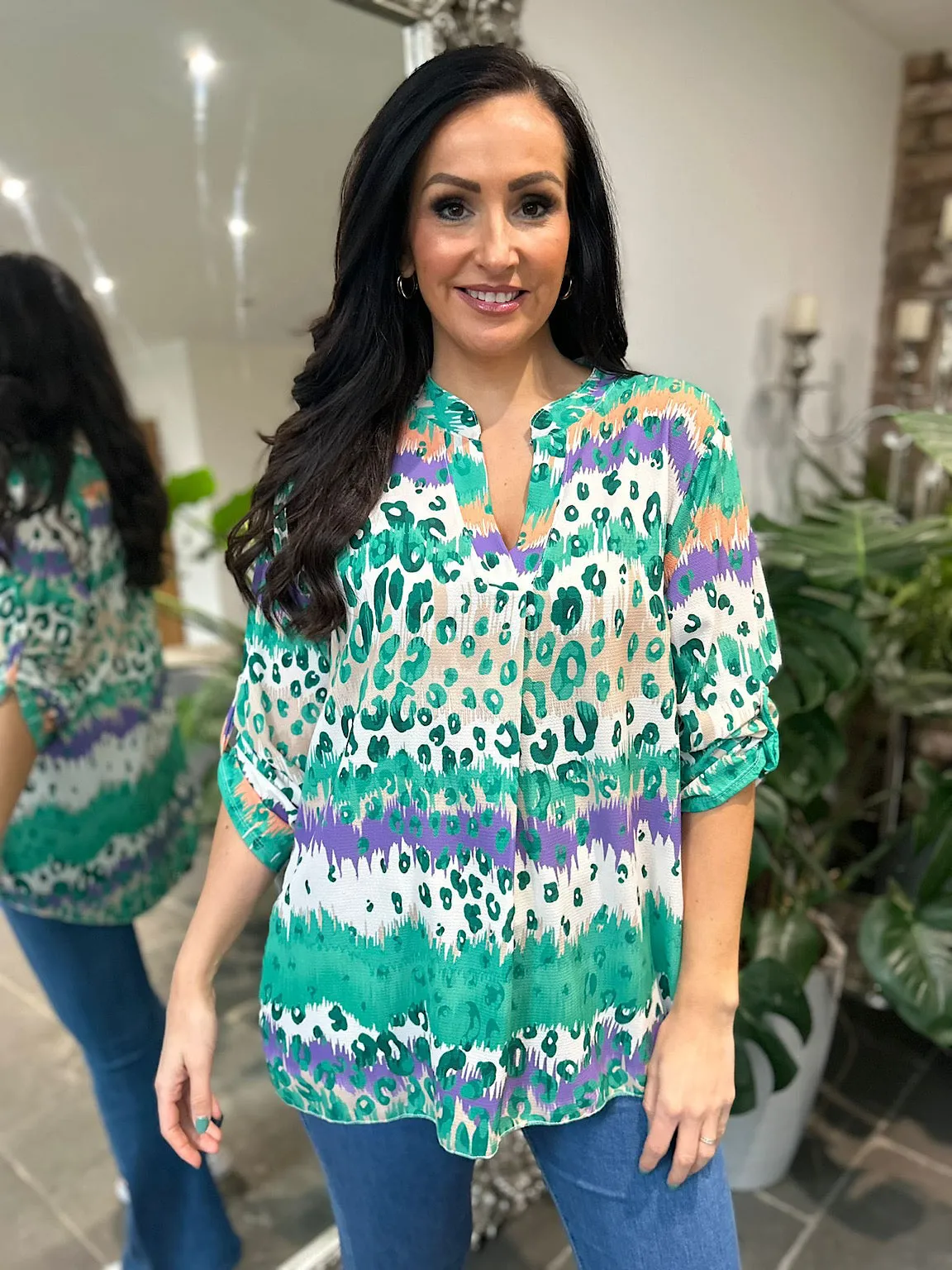 Green Leopard Striped Blouse Gina