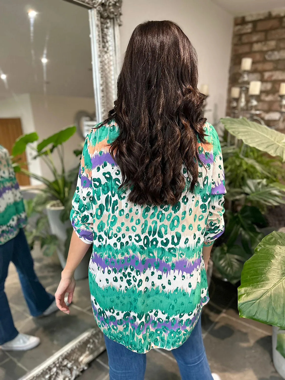 Green Leopard Striped Blouse Gina