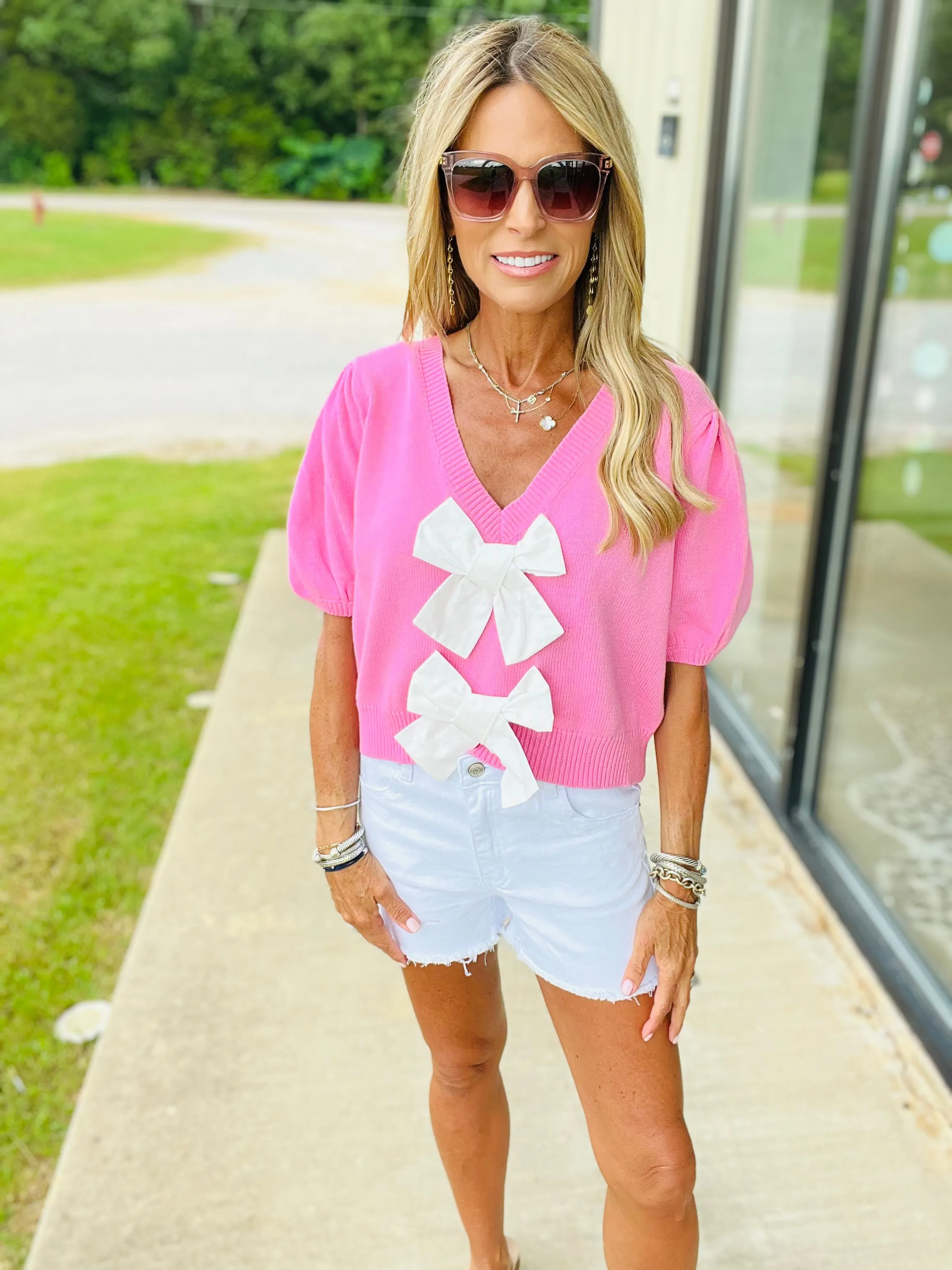 ITS GIVING BOWS TOP-PINK--FLASH SALE