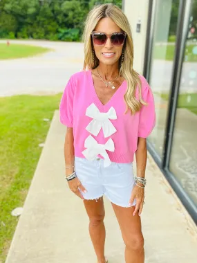 ITS GIVING BOWS TOP-PINK--FLASH SALE