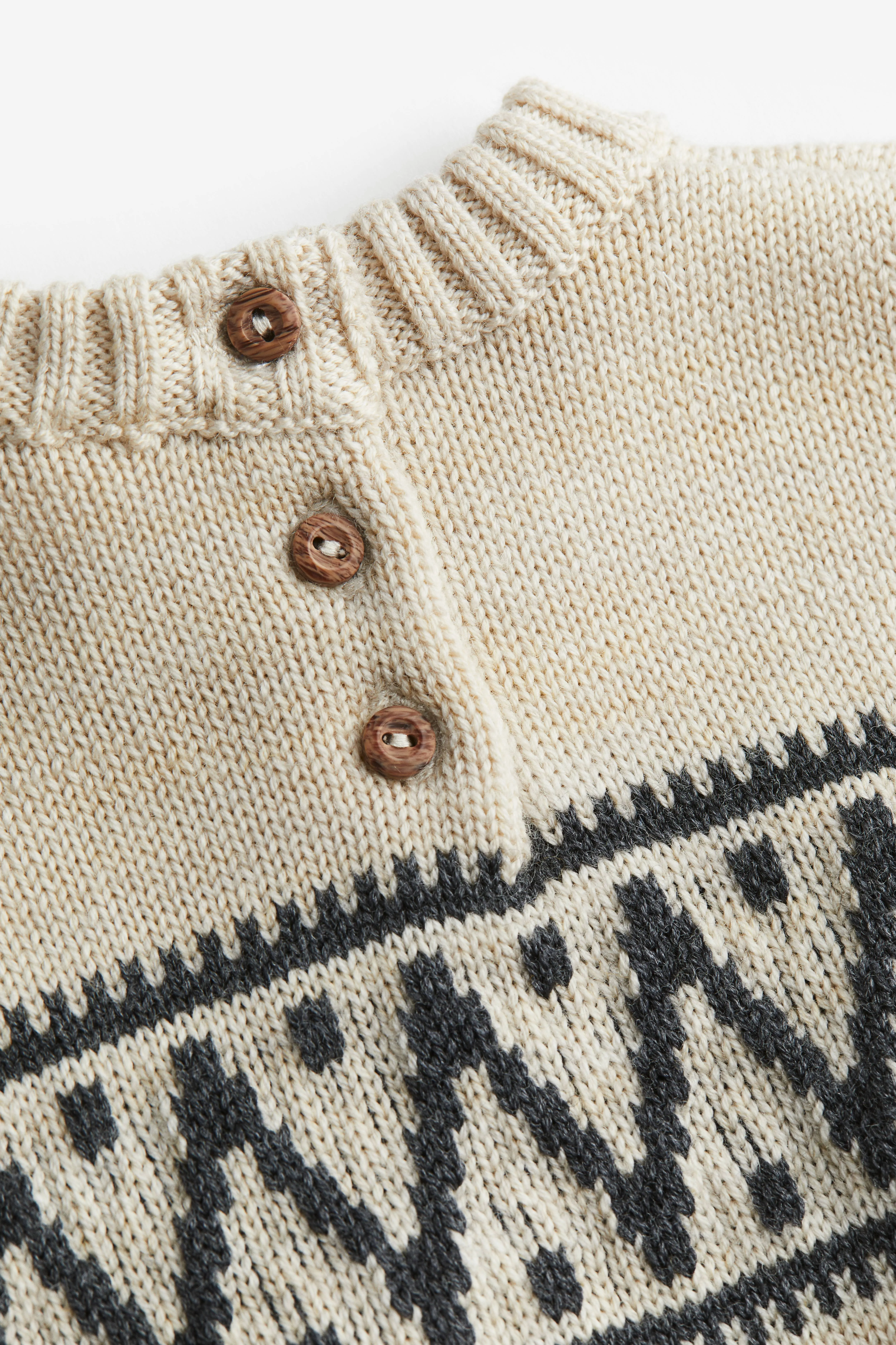 Jacquard-knit merino wool jumper - Round neck - Long sleeve - Light beige - Kids | H&M GB