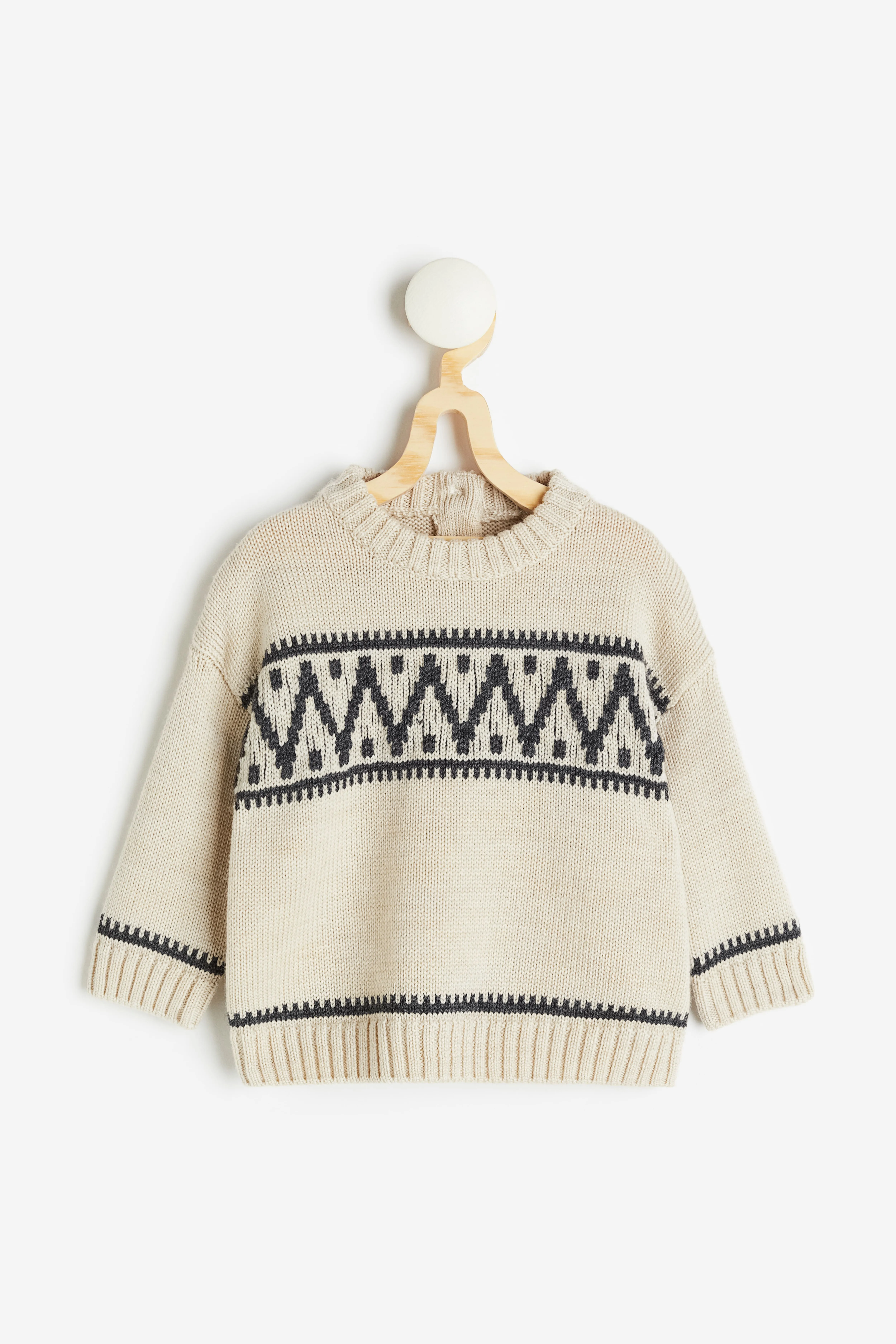 Jacquard-knit merino wool jumper - Round neck - Long sleeve - Light beige - Kids | H&M GB