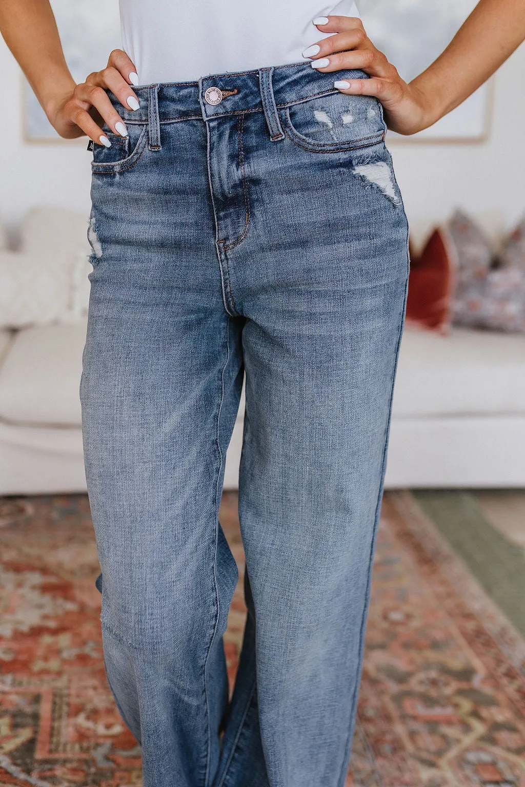 Katrina High Waist Distressed Denim Trousers by Judy Blue