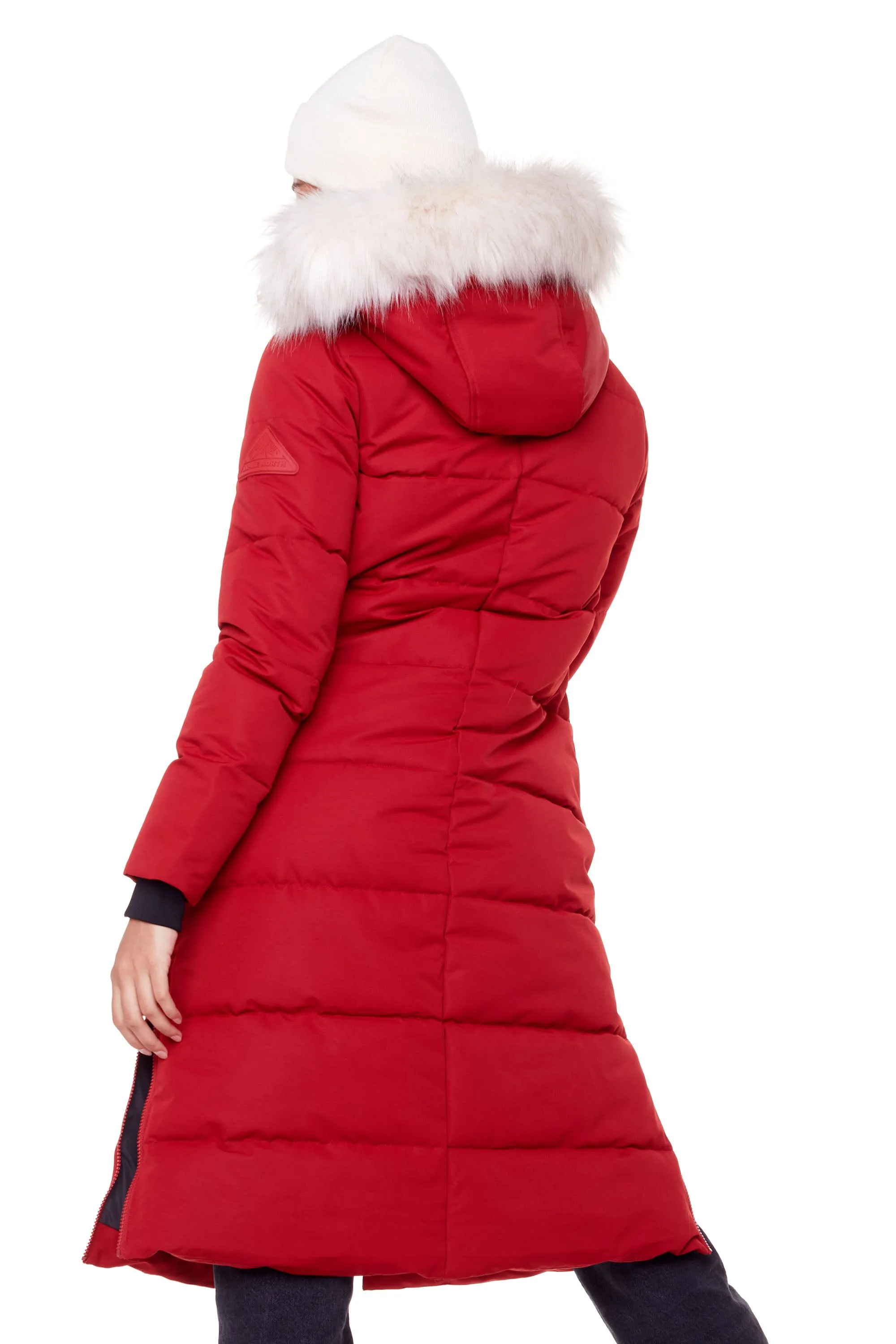 KLUANE | WOMEN'S VEGAN DOWN (RECYCLED) ULTRA LONG LENGTH PARKA, DEEP RED