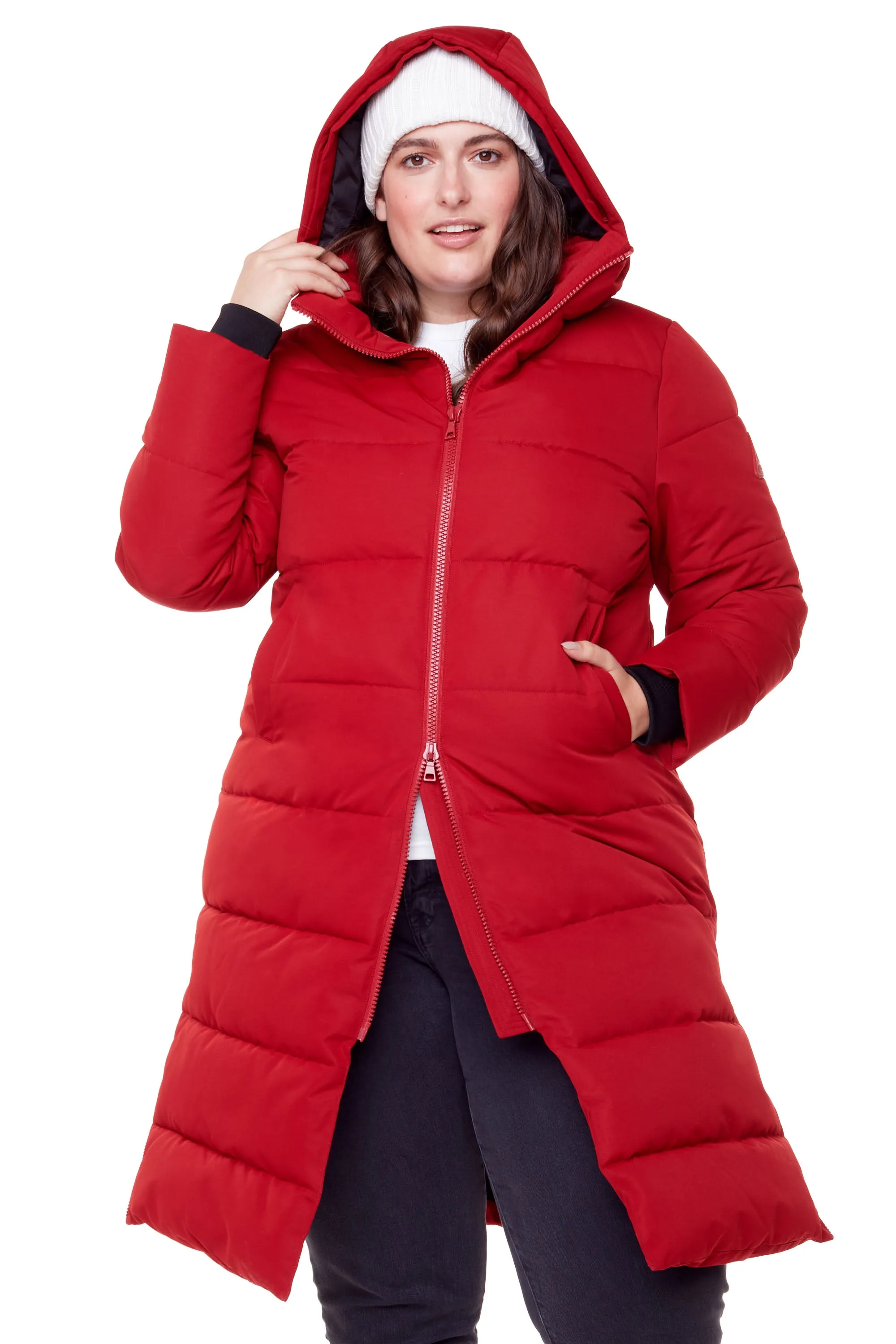 KLUANE PLUS | WOMEN'S VEGAN DOWN (RECYCLED) ULTRA LONG LENGTH PARKA, DEEP RED (PLUS SIZE)