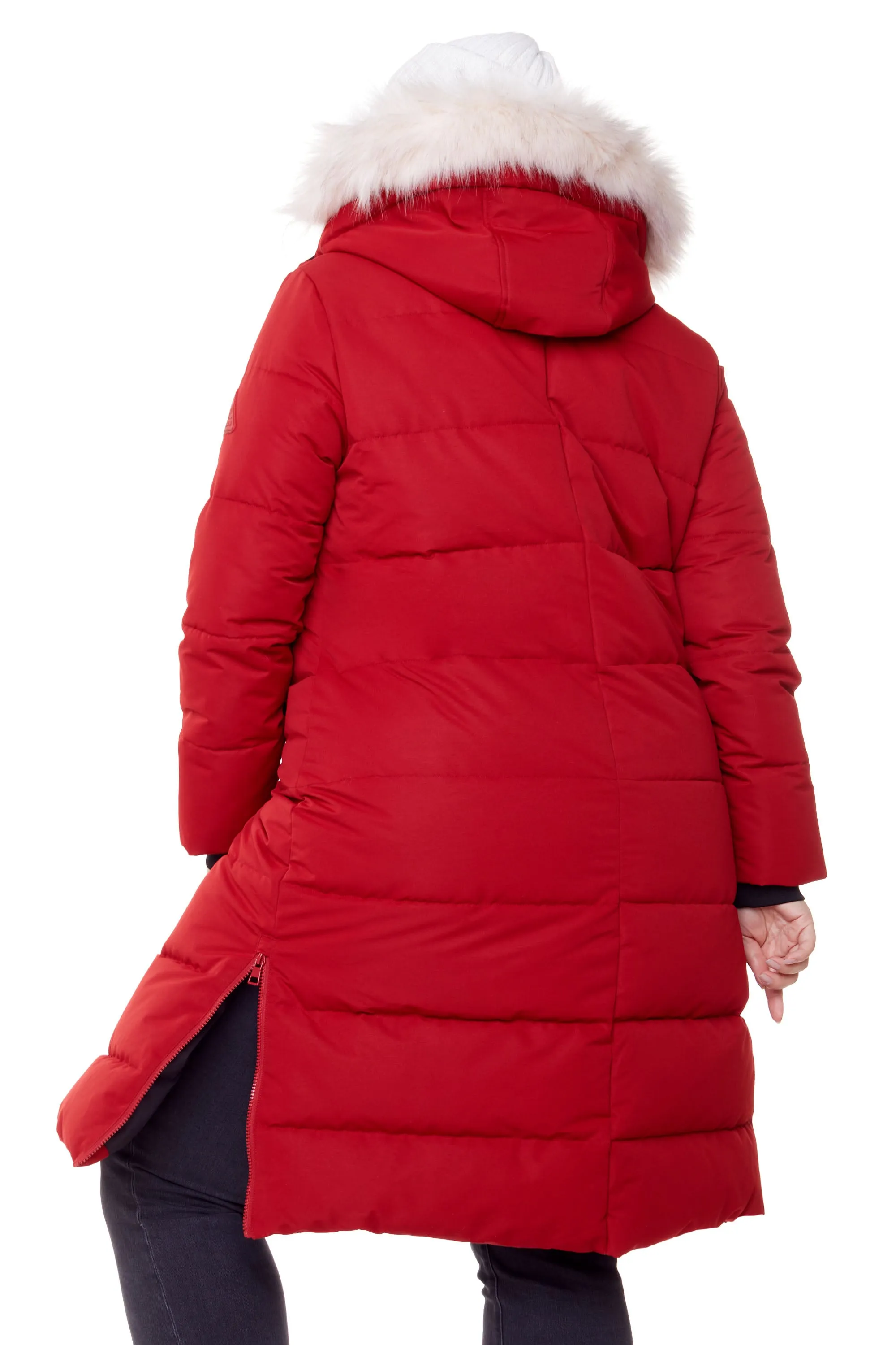 KLUANE PLUS | WOMEN'S VEGAN DOWN (RECYCLED) ULTRA LONG LENGTH PARKA, DEEP RED (PLUS SIZE)