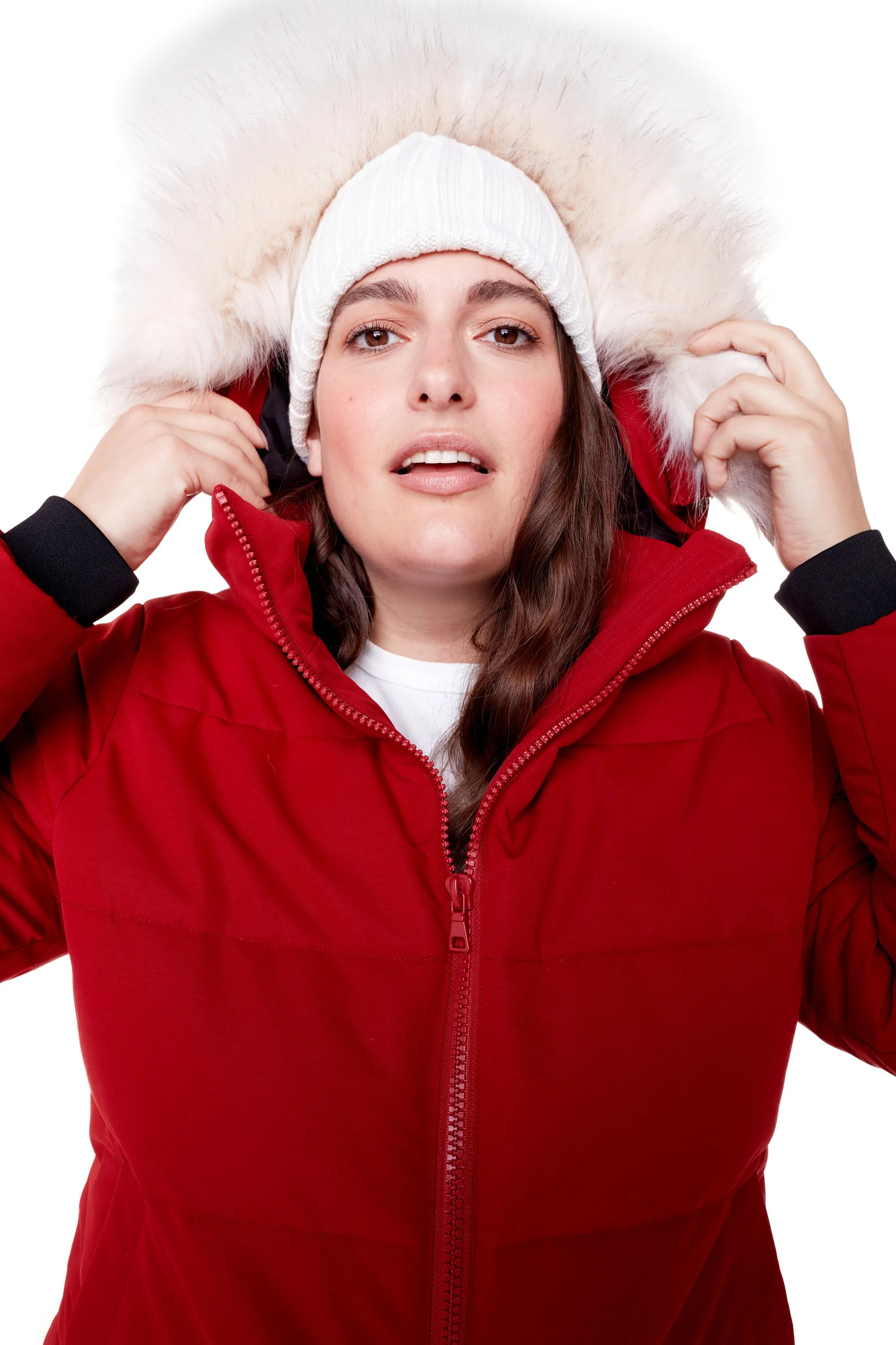 KLUANE PLUS | WOMEN'S VEGAN DOWN (RECYCLED) ULTRA LONG LENGTH PARKA, DEEP RED (PLUS SIZE)