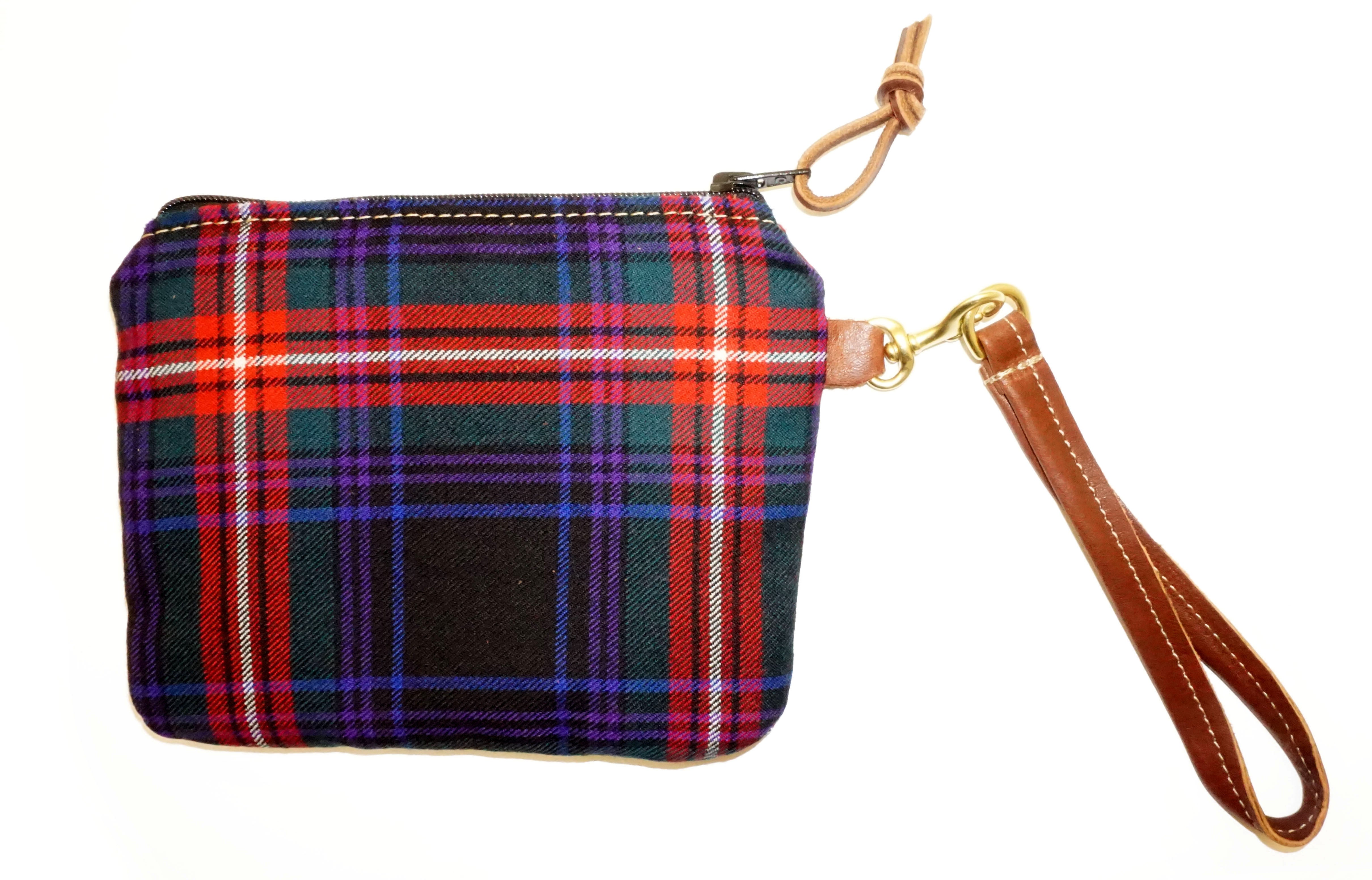 Leather and Wool Tartan Wristlet