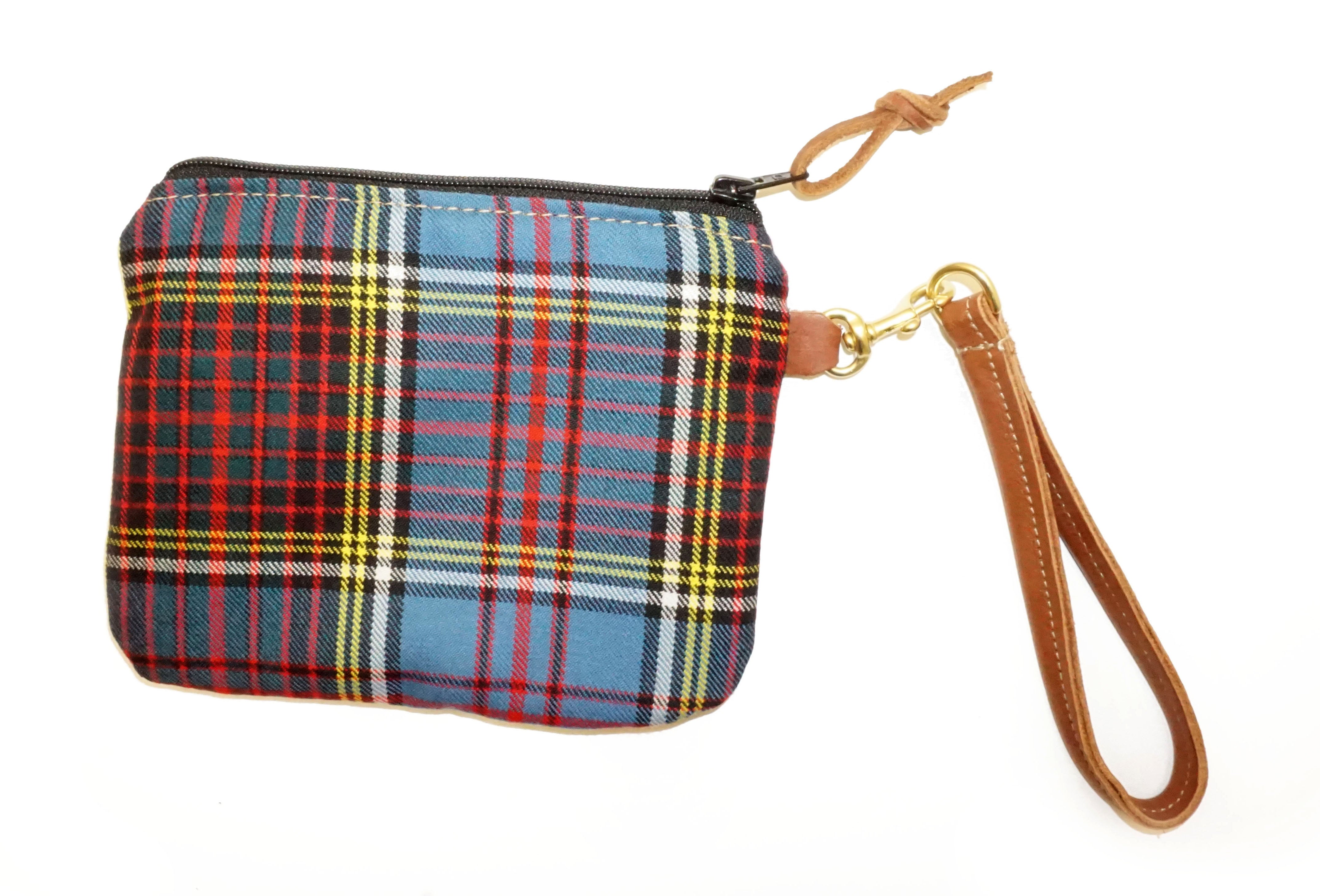 Leather and Wool Tartan Wristlet