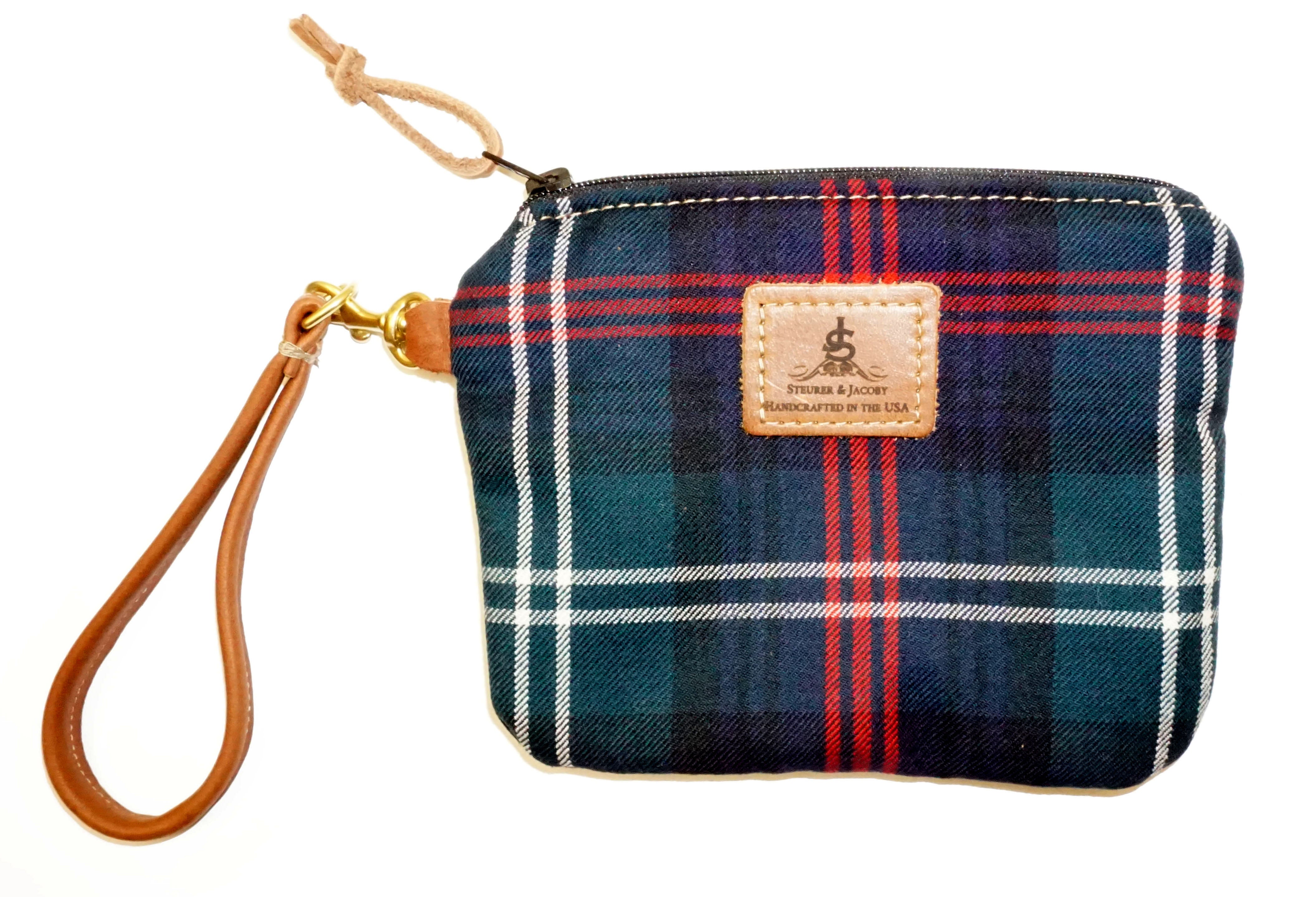 Leather and Wool Tartan Wristlet